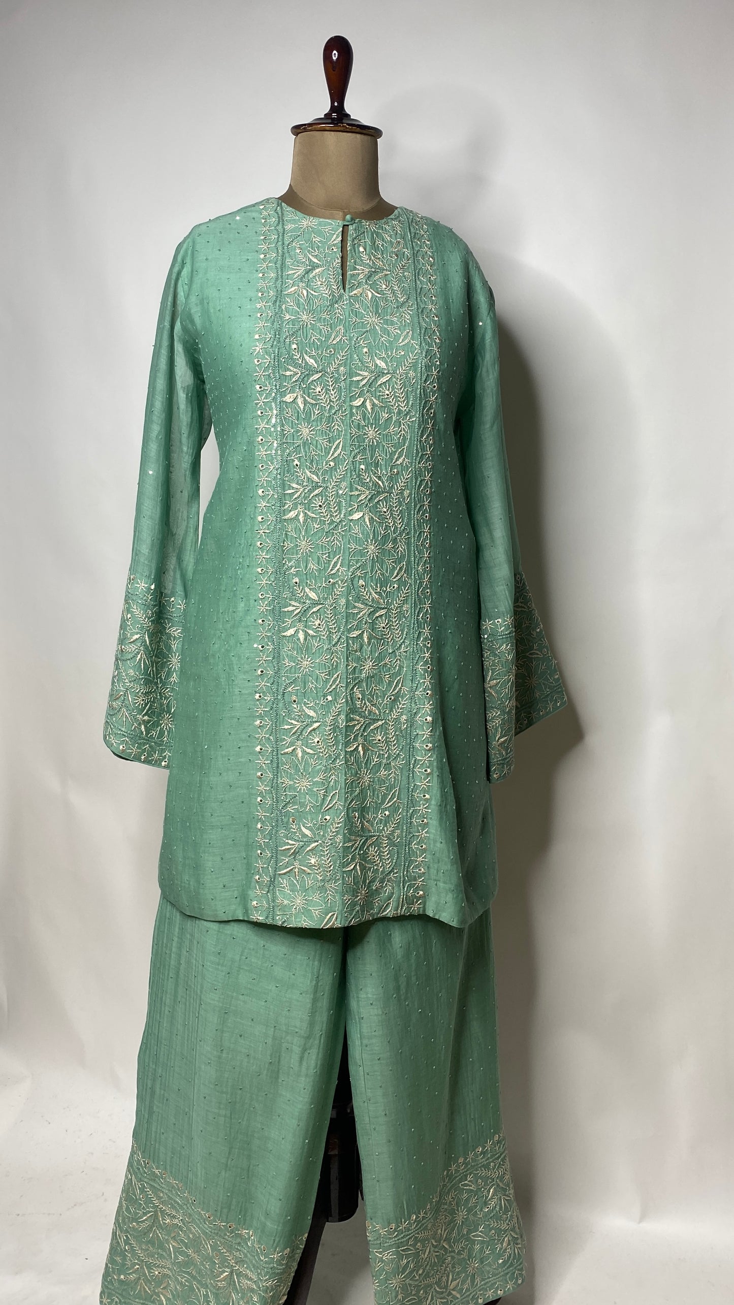 Sea Green Sequin & Chikankari Co-ord Set