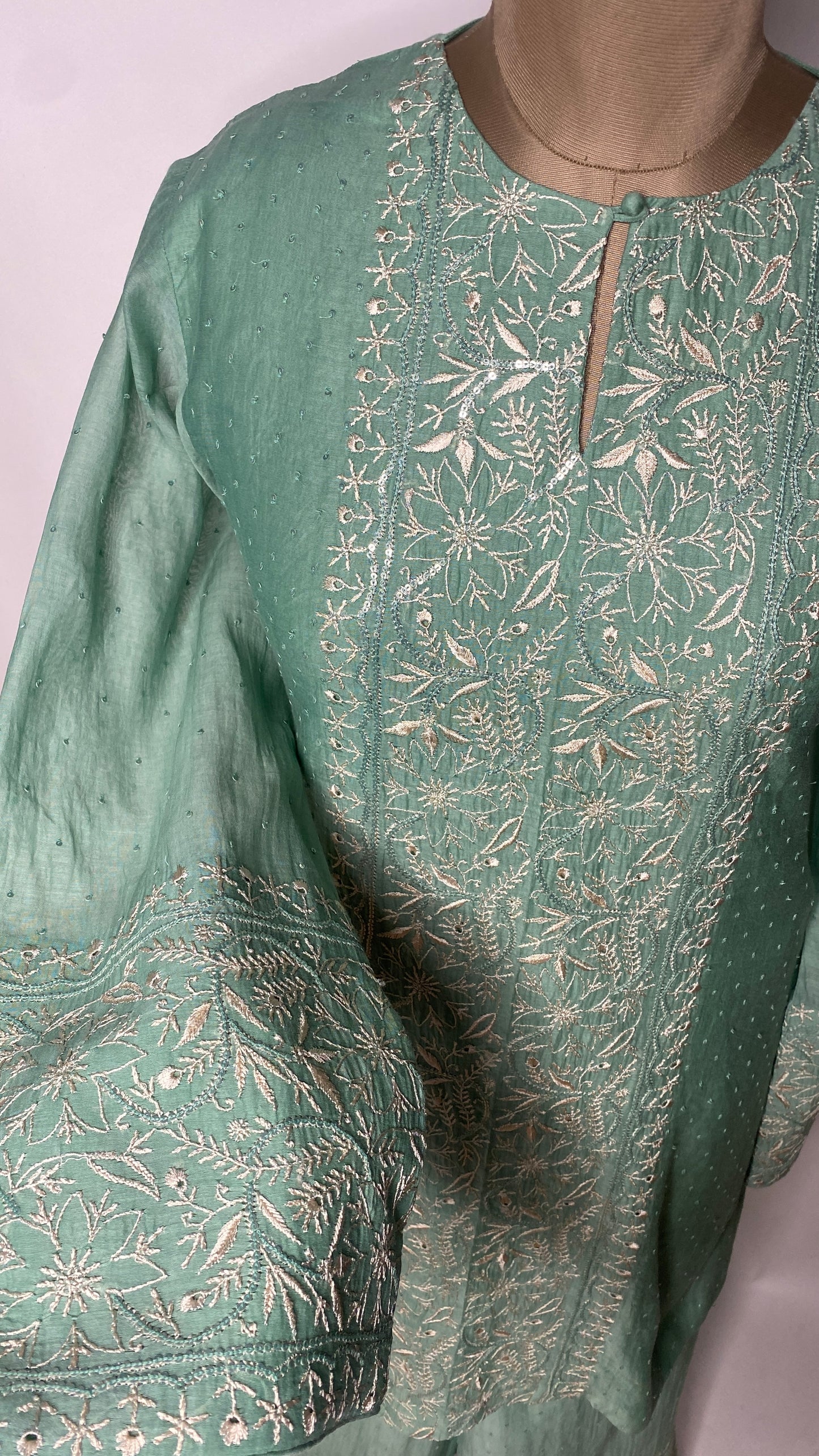 Sea Green Sequin & Chikankari Co-ord Set