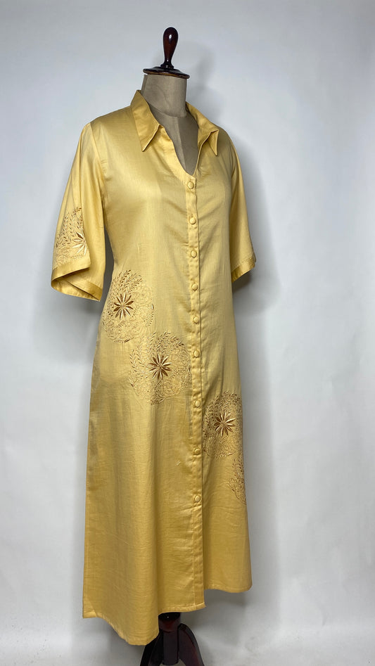 Amber Cotton Chikankari Long Shirt Dress