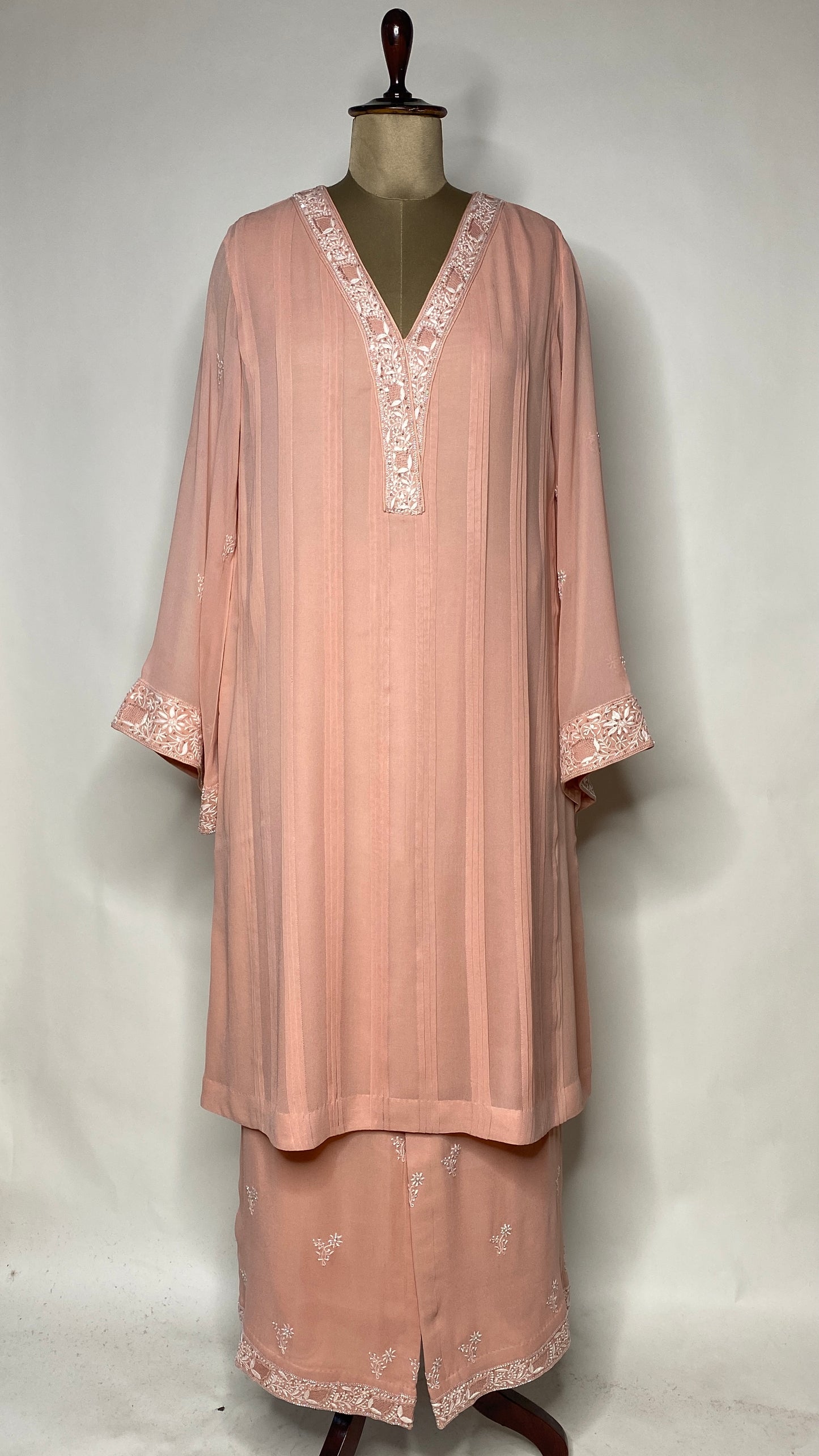 Soft Peach Chikankari Pleated Co-ord Set