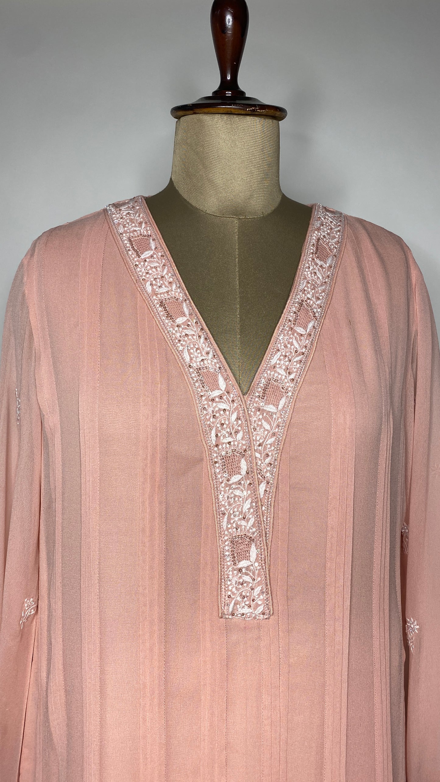 Soft Peach Chikankari Pleated Co-ord Set