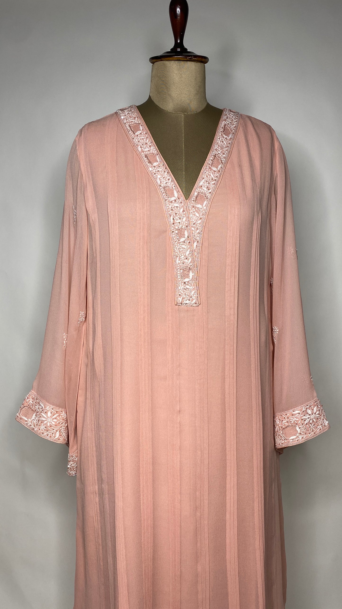 Soft Peach Chikankari Pleated Co-ord Set