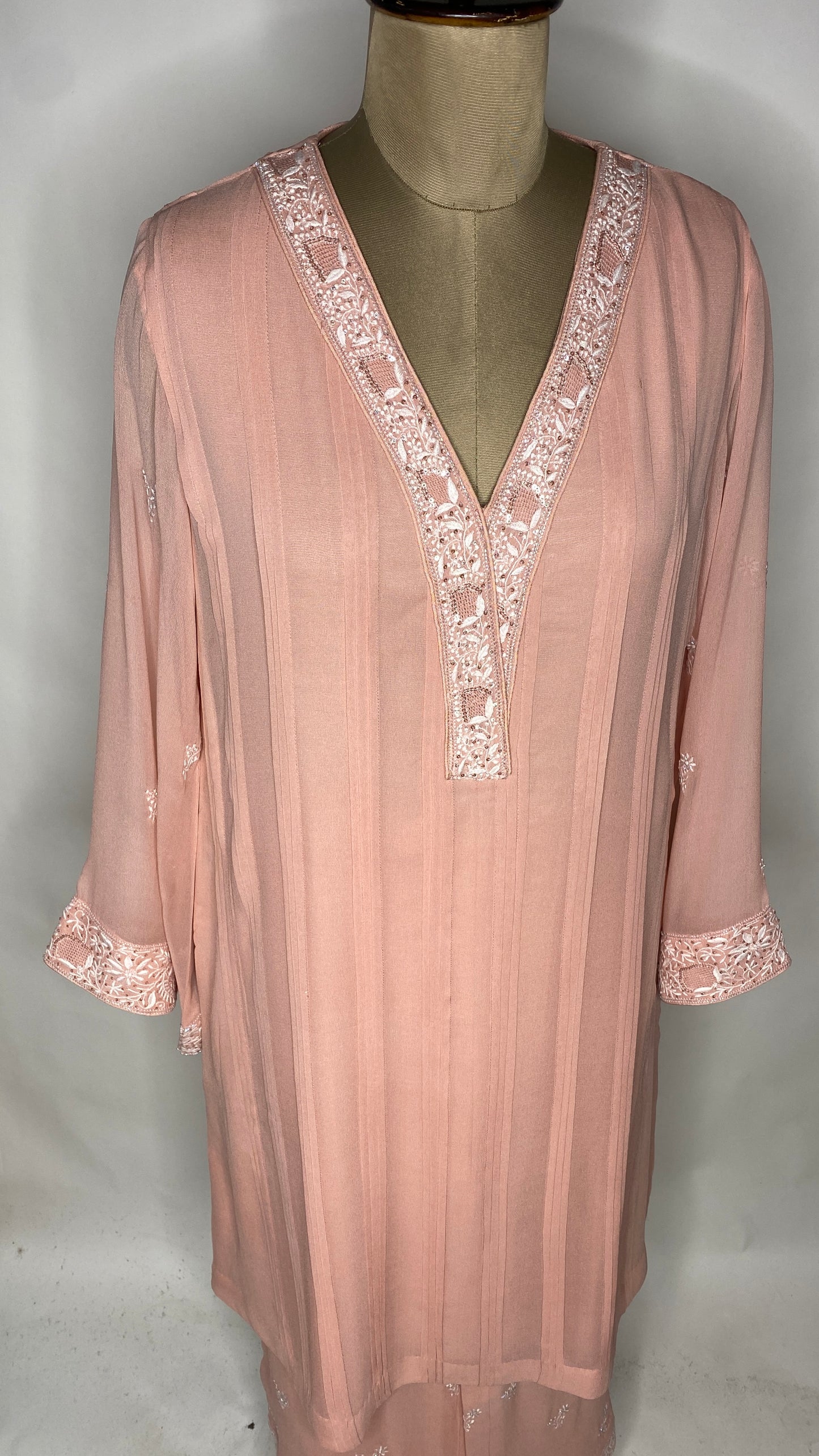 Soft Peach Chikankari Pleated Co-ord Set