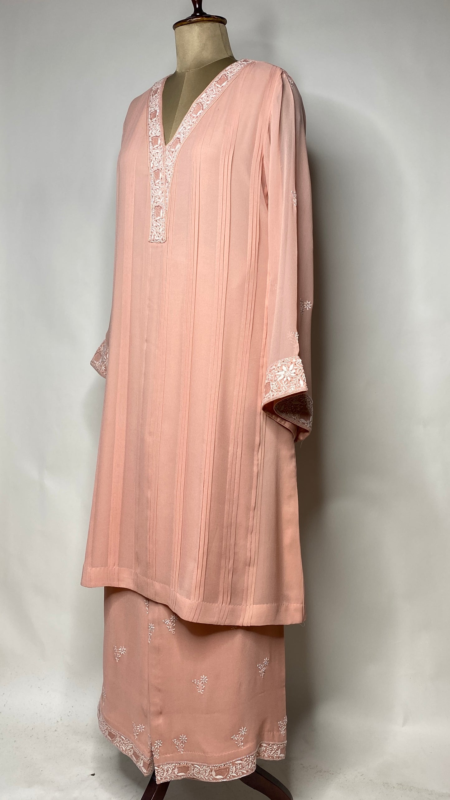 Soft Peach Chikankari Pleated Co-ord Set