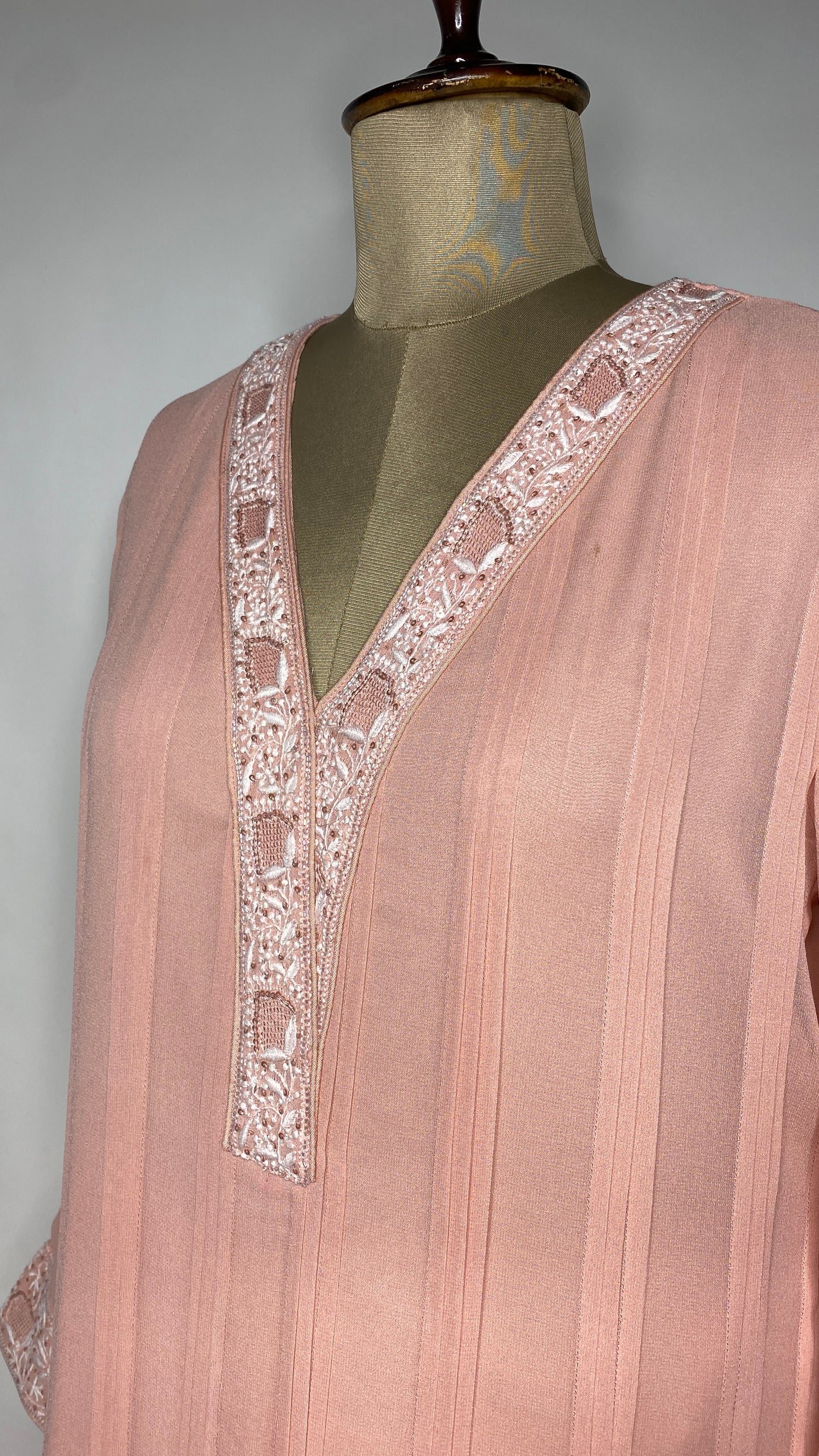 Soft Peach Chikankari Pleated Co-ord Set