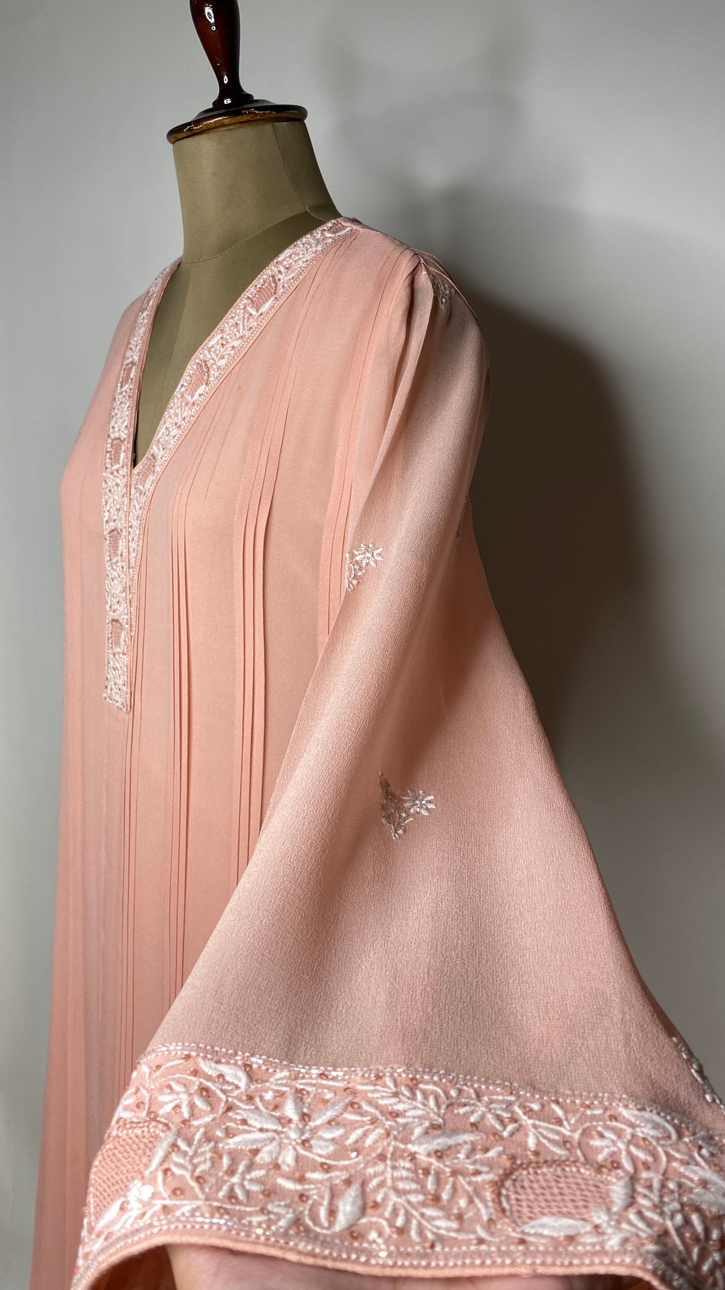 Soft Peach Chikankari Pleated Co-ord Set