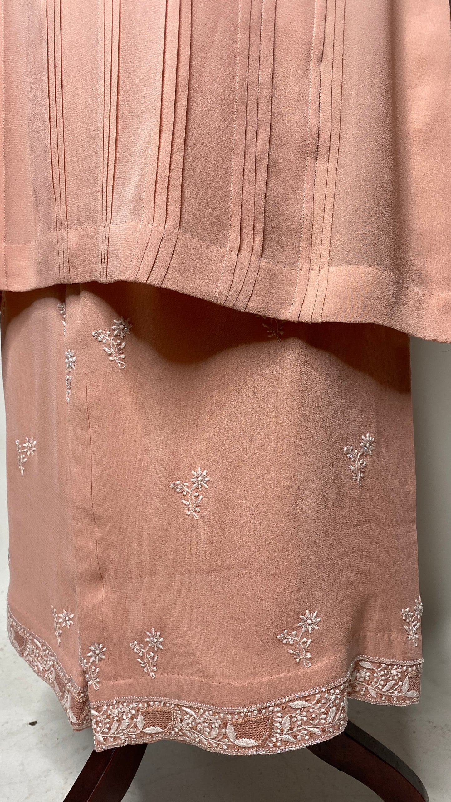 Soft Peach Chikankari Pleated Co-ord Set