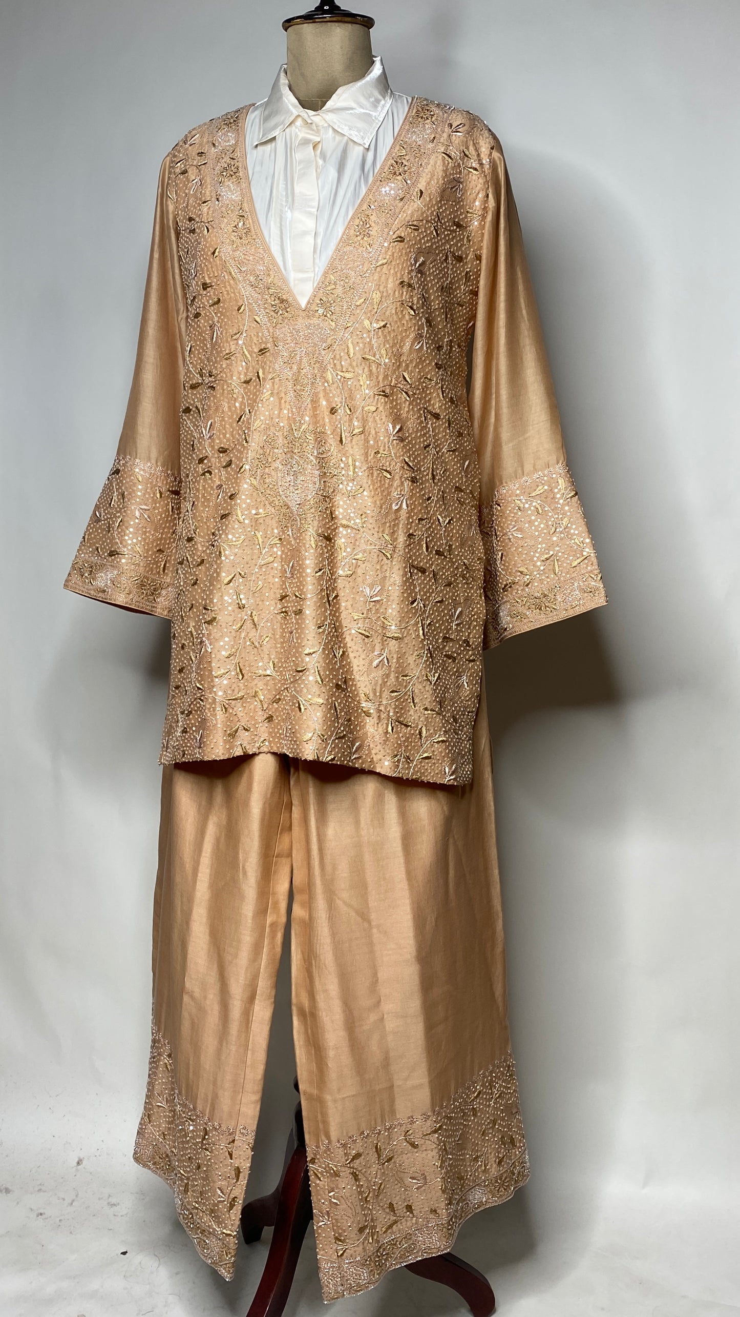Warm Taupe Relaxed Fit Chikankari Co-ord Set
