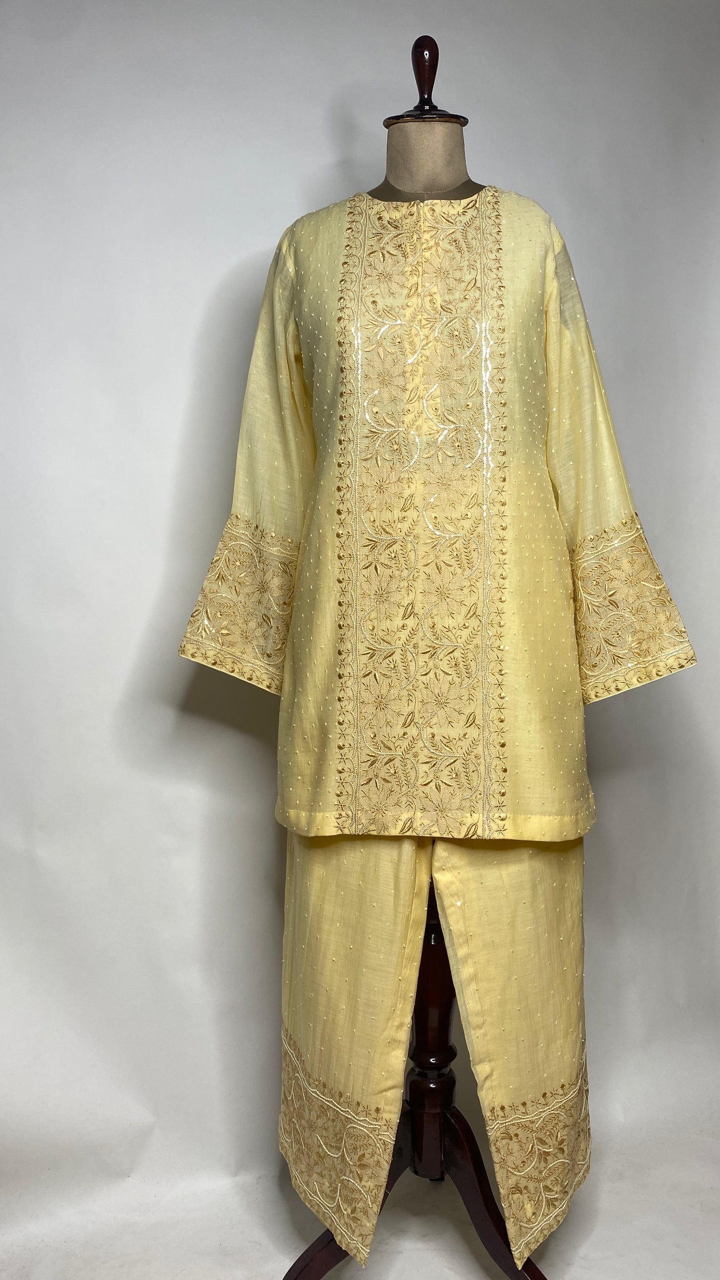 Butter Yellow Sequin & Chikankari Co-ord Set