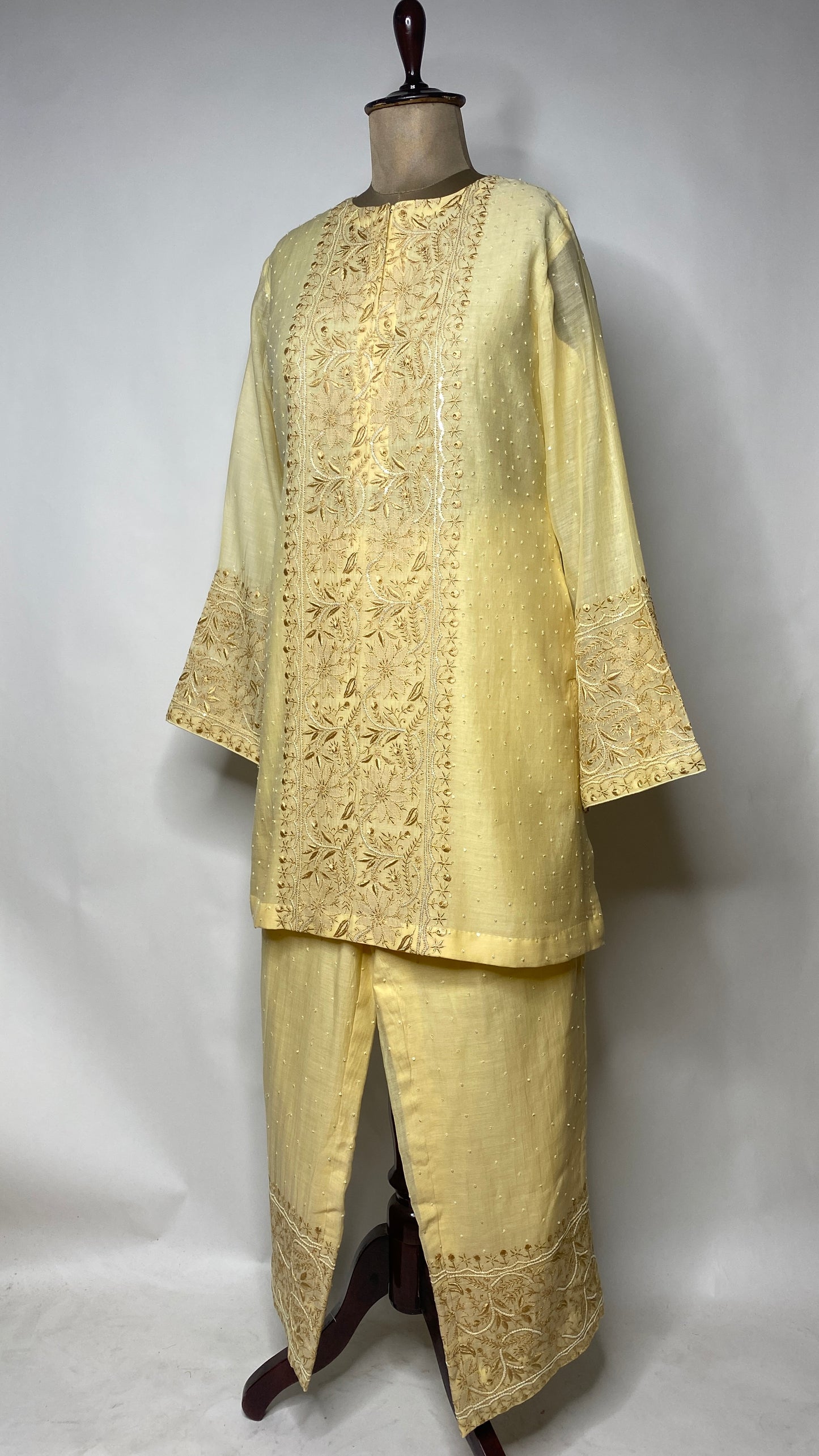Butter Yellow Sequin & Chikankari Co-ord Set