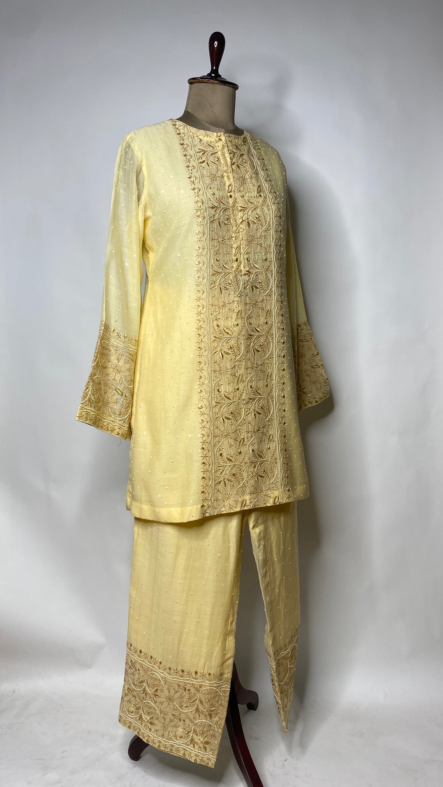 Butter Yellow Sequin & Chikankari Co-ord Set