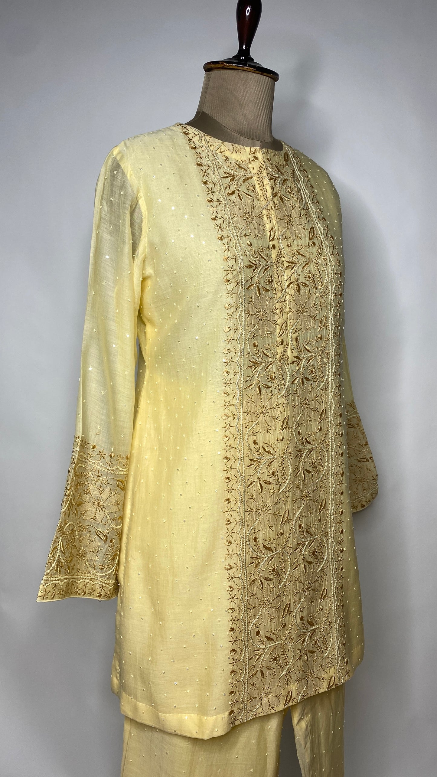 Butter Yellow Sequin & Chikankari Co-ord Set
