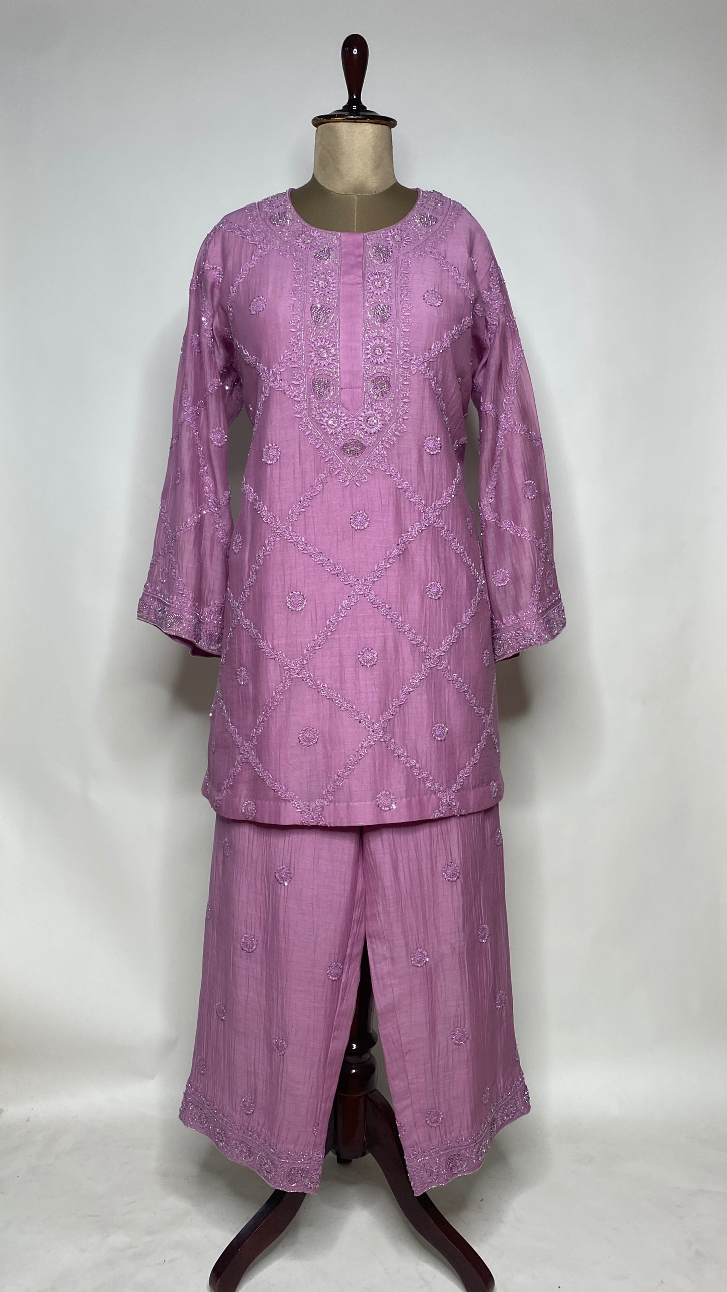 Bright Lilac Chikankari Festive Co-ord Set