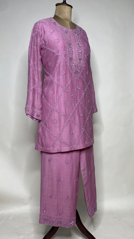 Bright Lilac Chikankari Festive Co-ord Set