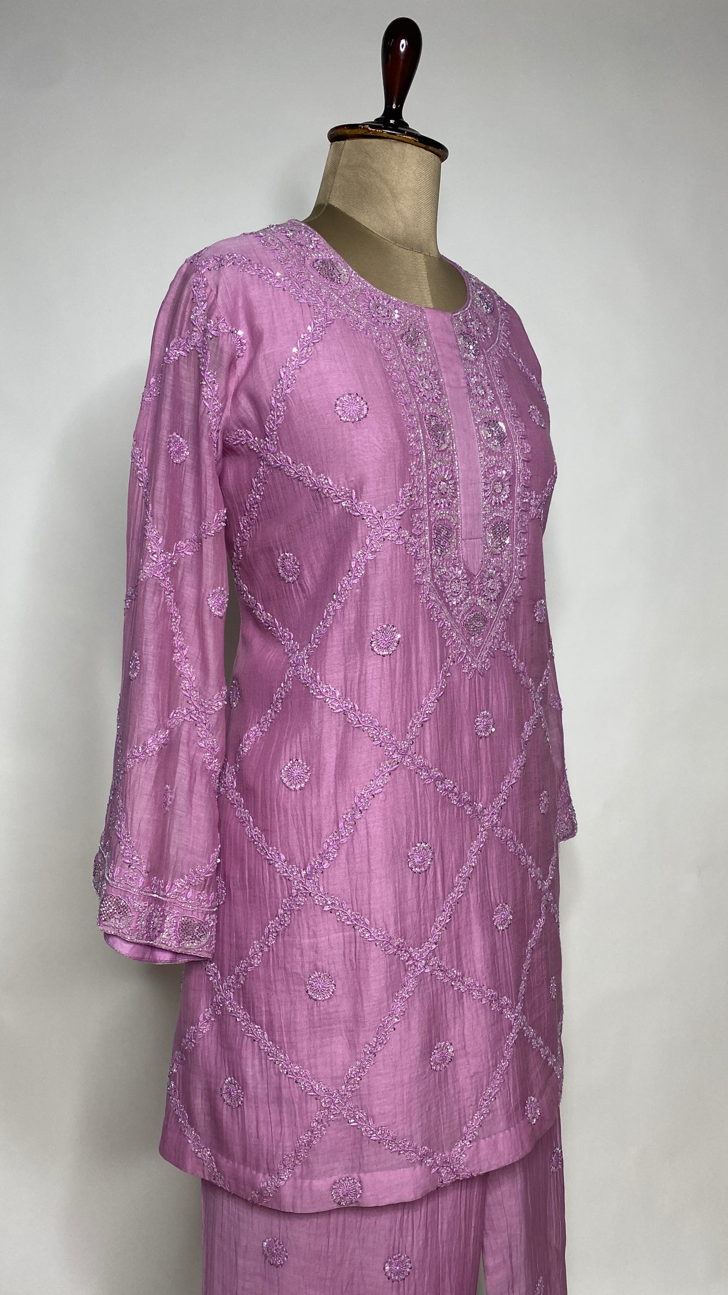 Bright Lilac Chikankari Festive Co-ord Set