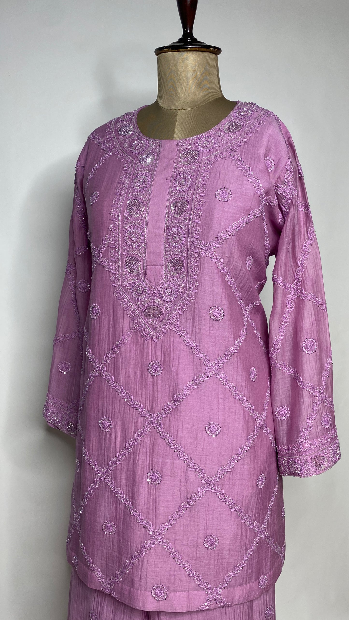 Bright Lilac Chikankari Festive Co-ord Set