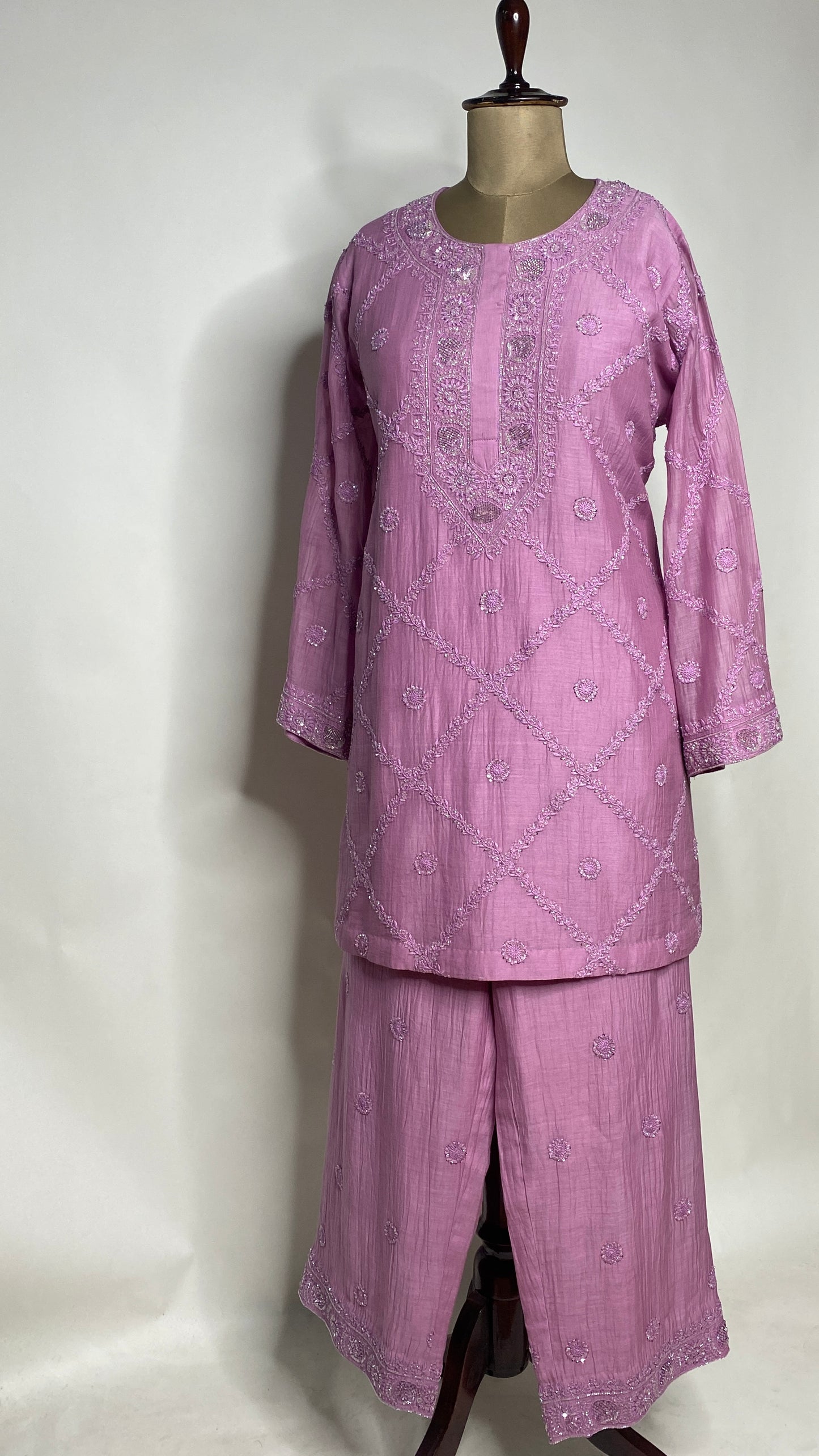 Bright Lilac Chikankari Festive Co-ord Set