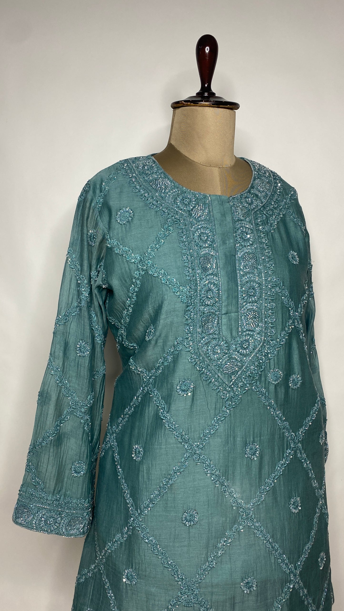 Teal Blue Chikankari Festive Co-ord Set