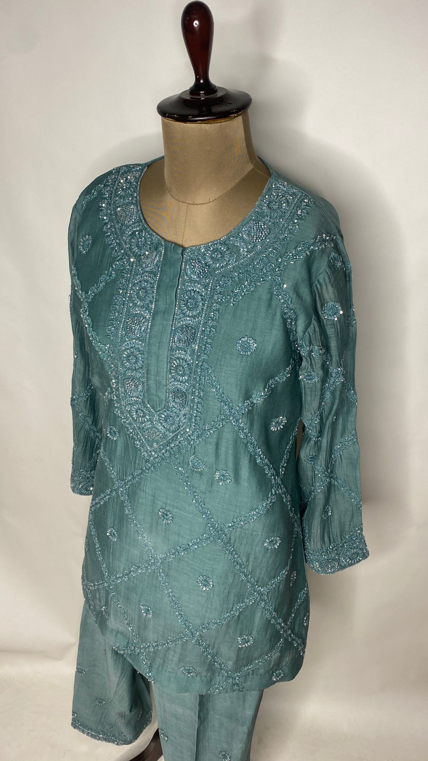 Teal Blue Chikankari Festive Co-ord Set