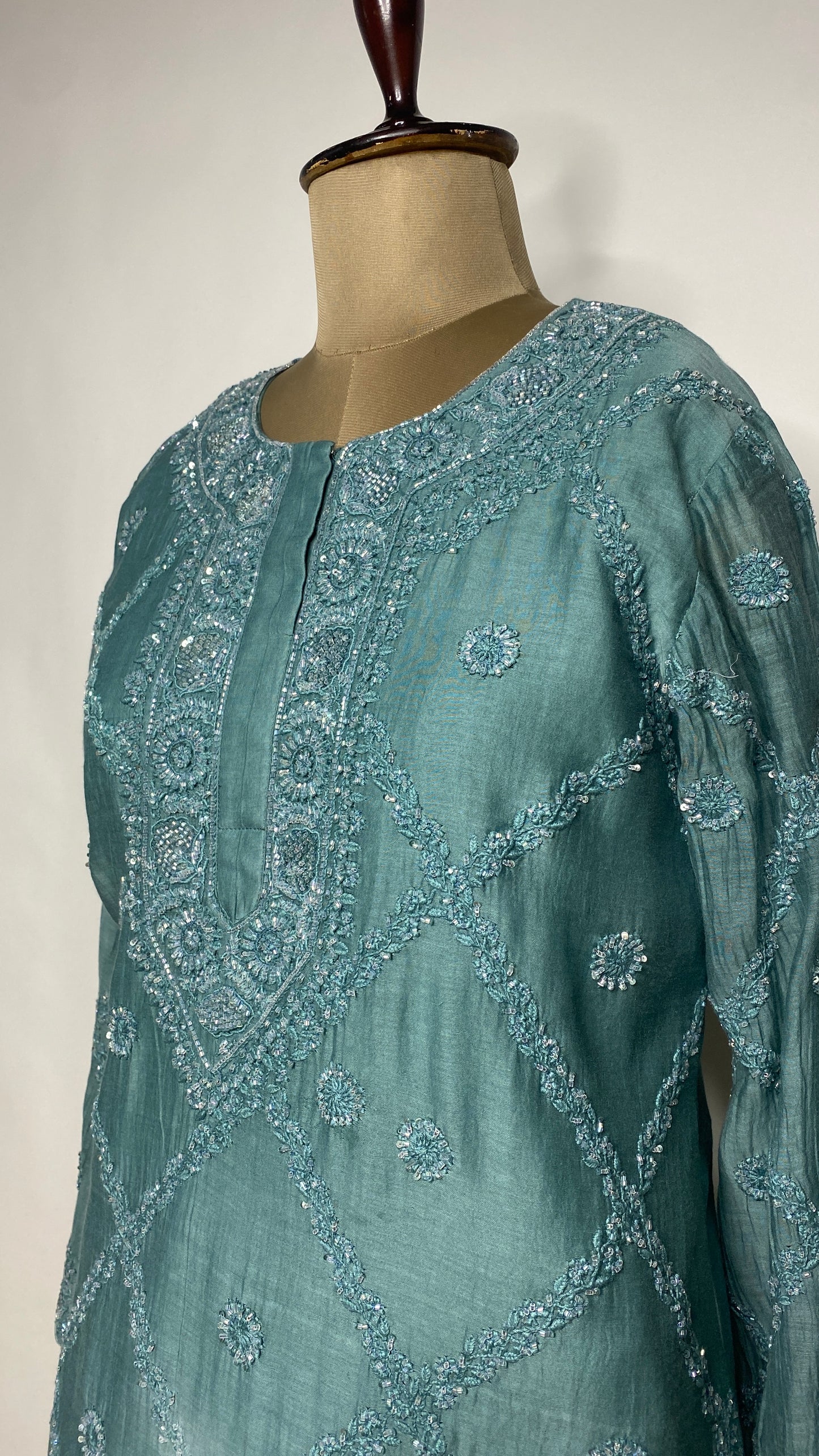 Teal Blue Chikankari Festive Co-ord Set