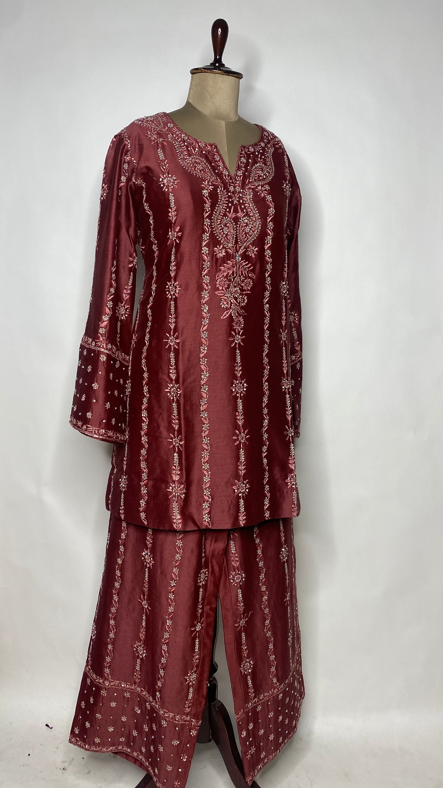 Maroon Chanderi Chikankari & Stonework Kurta Set