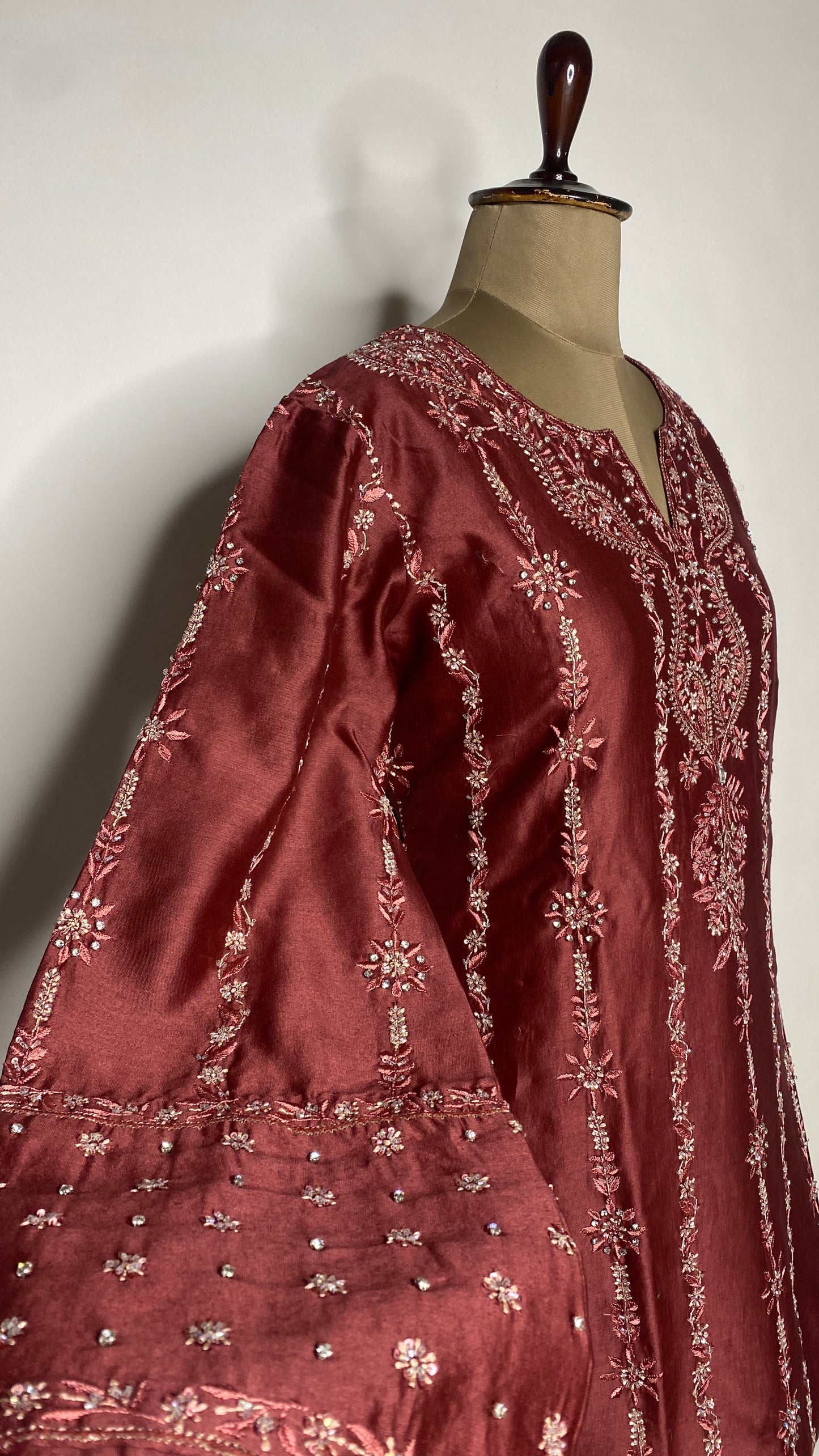 Maroon Chanderi Chikankari & Stonework Kurta Set