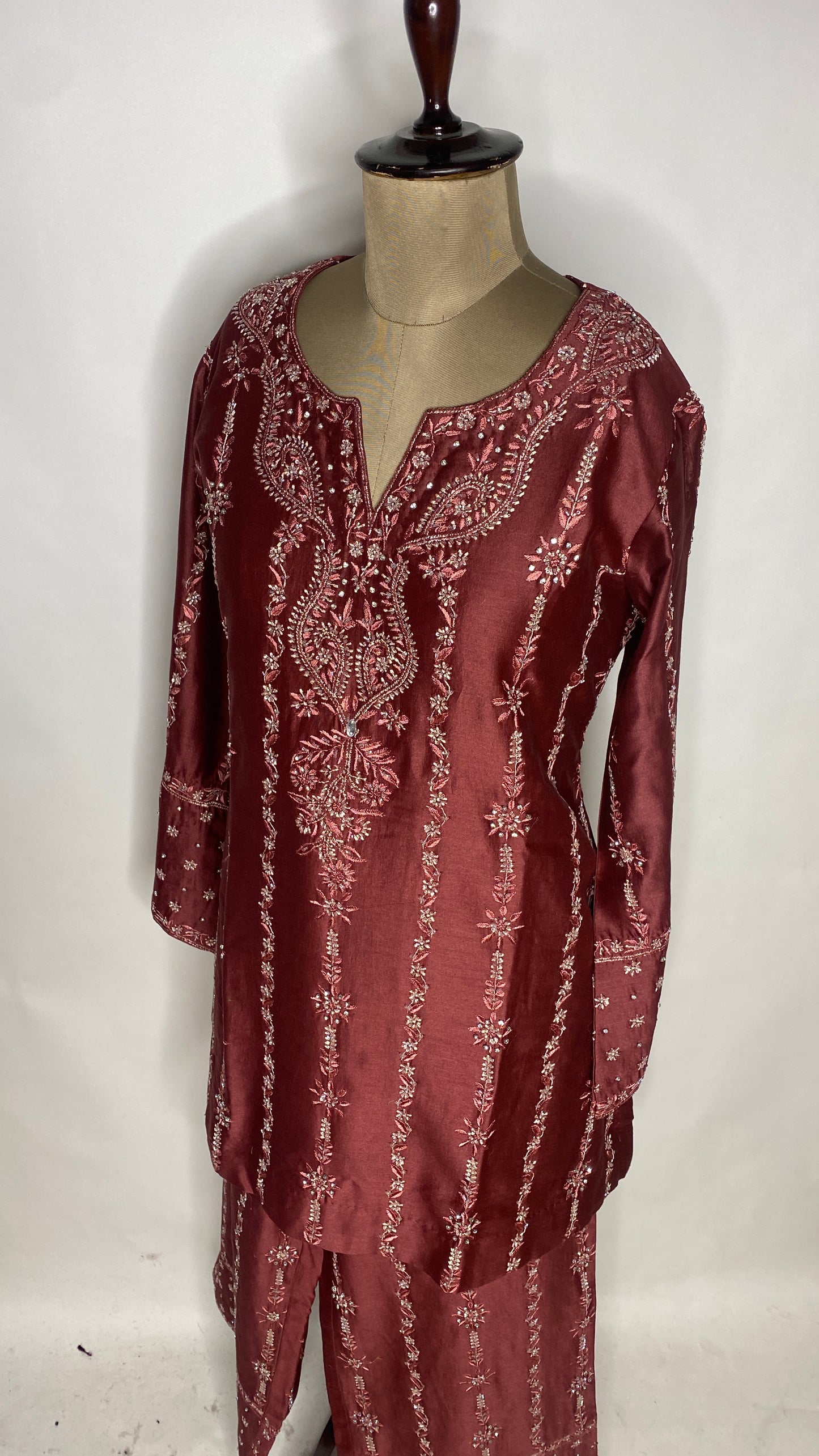 Maroon Chanderi Chikankari & Stonework Kurta Set