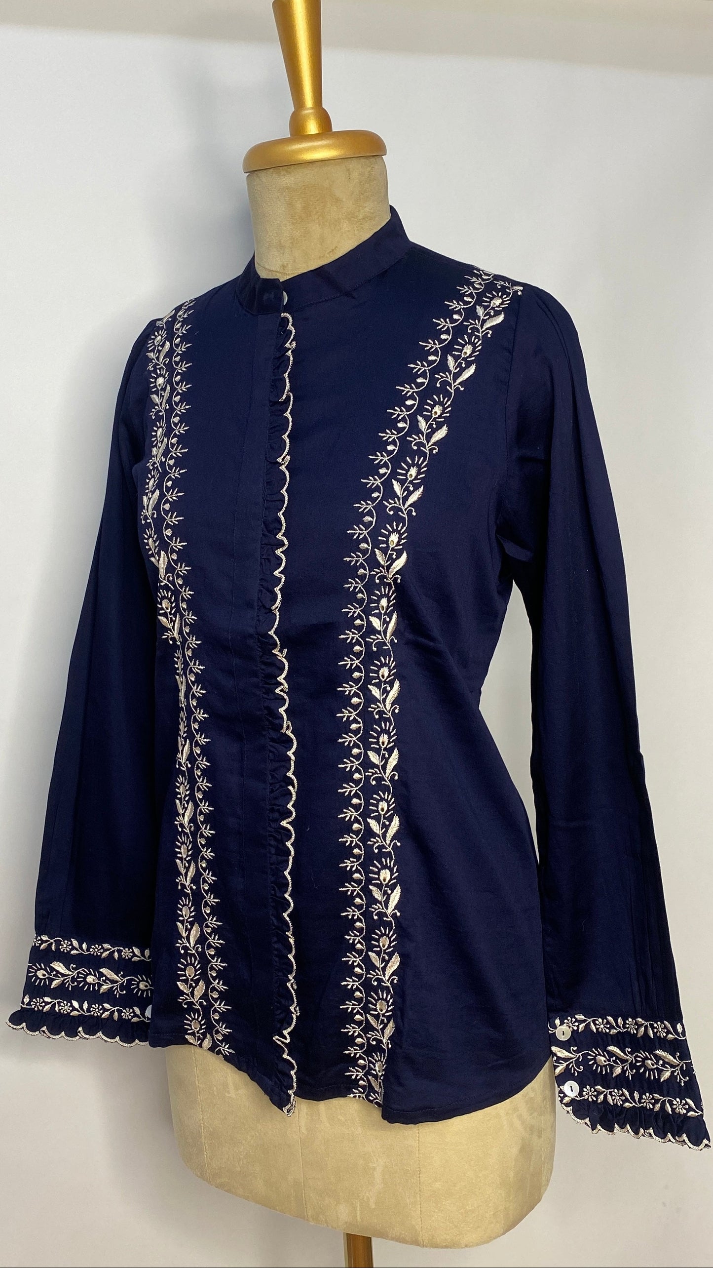 Navy Blue Chikankari Cotton Shirt