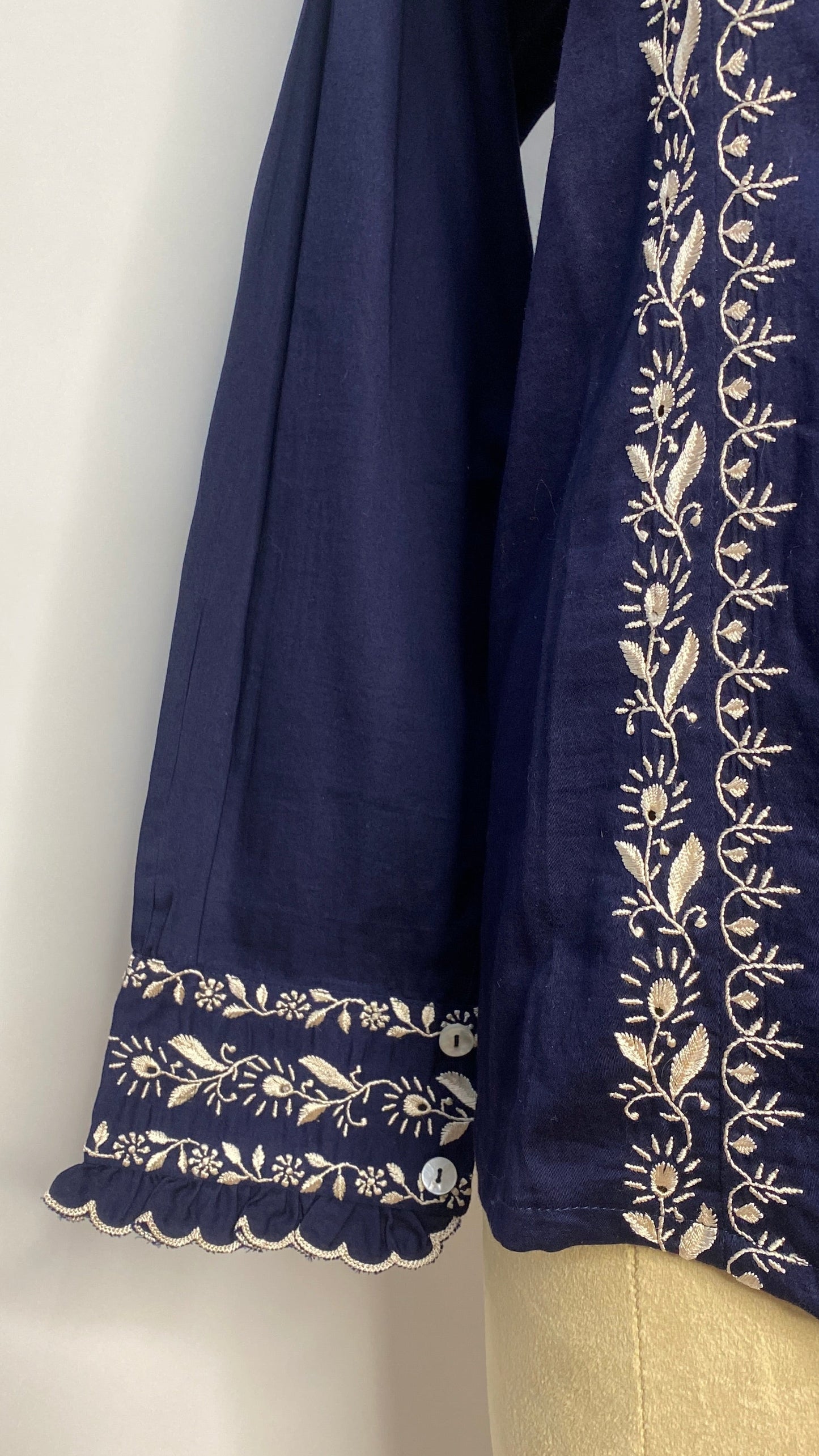 Navy Blue Chikankari Cotton Shirt