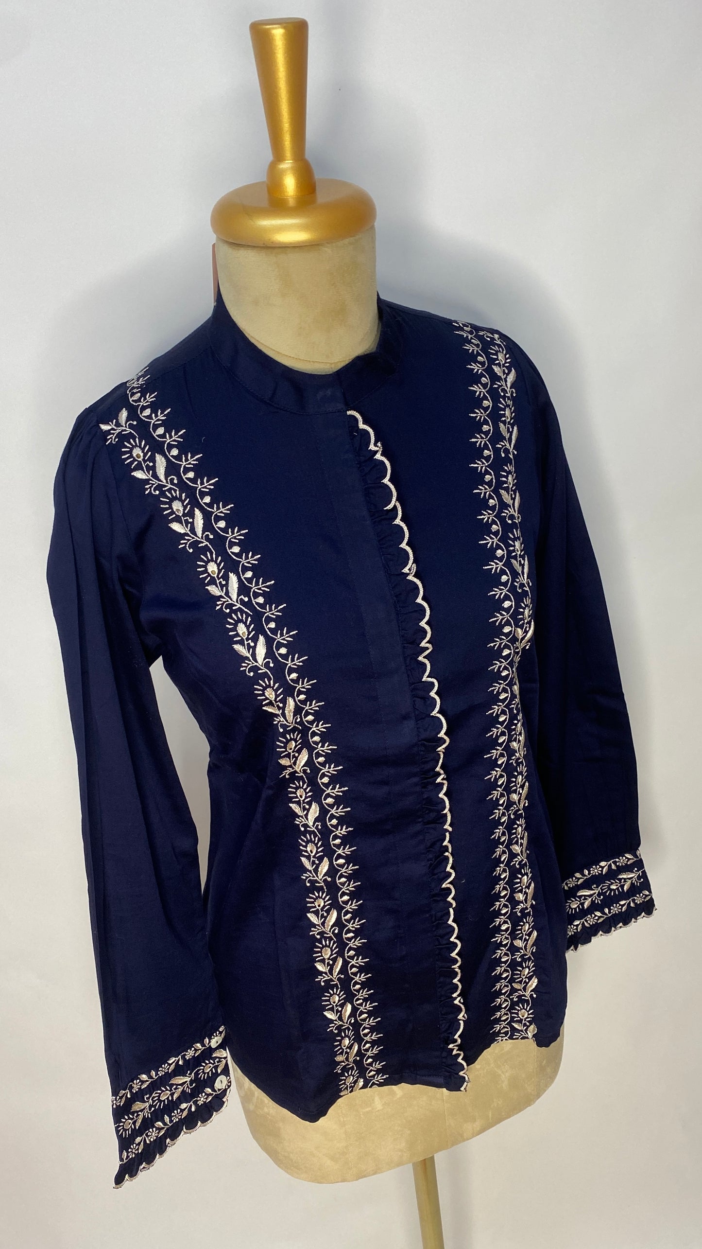 Navy Blue Chikankari Cotton Shirt