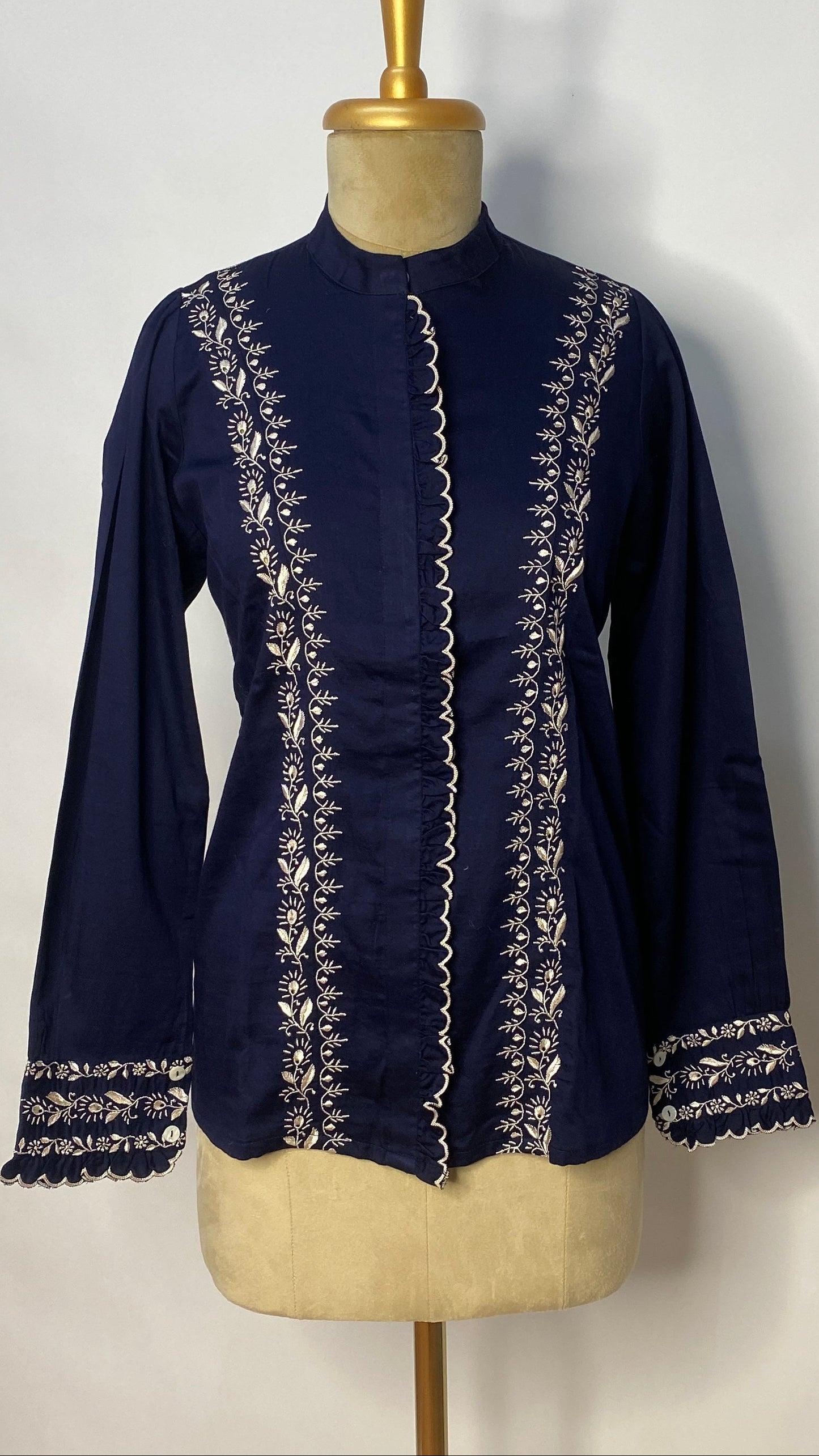 Navy Blue Chikankari Cotton Shirt