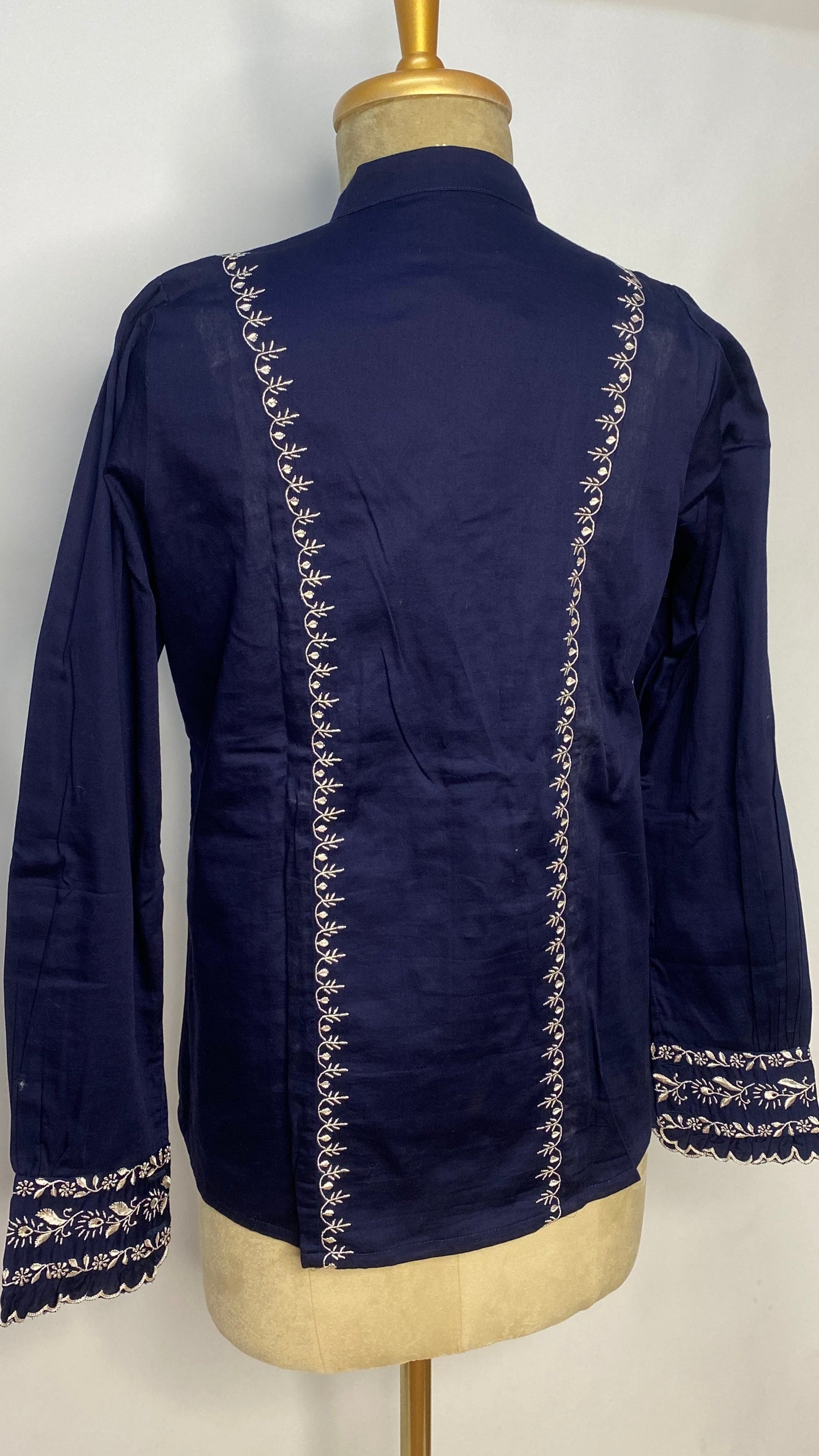 Navy Blue Chikankari Cotton Shirt