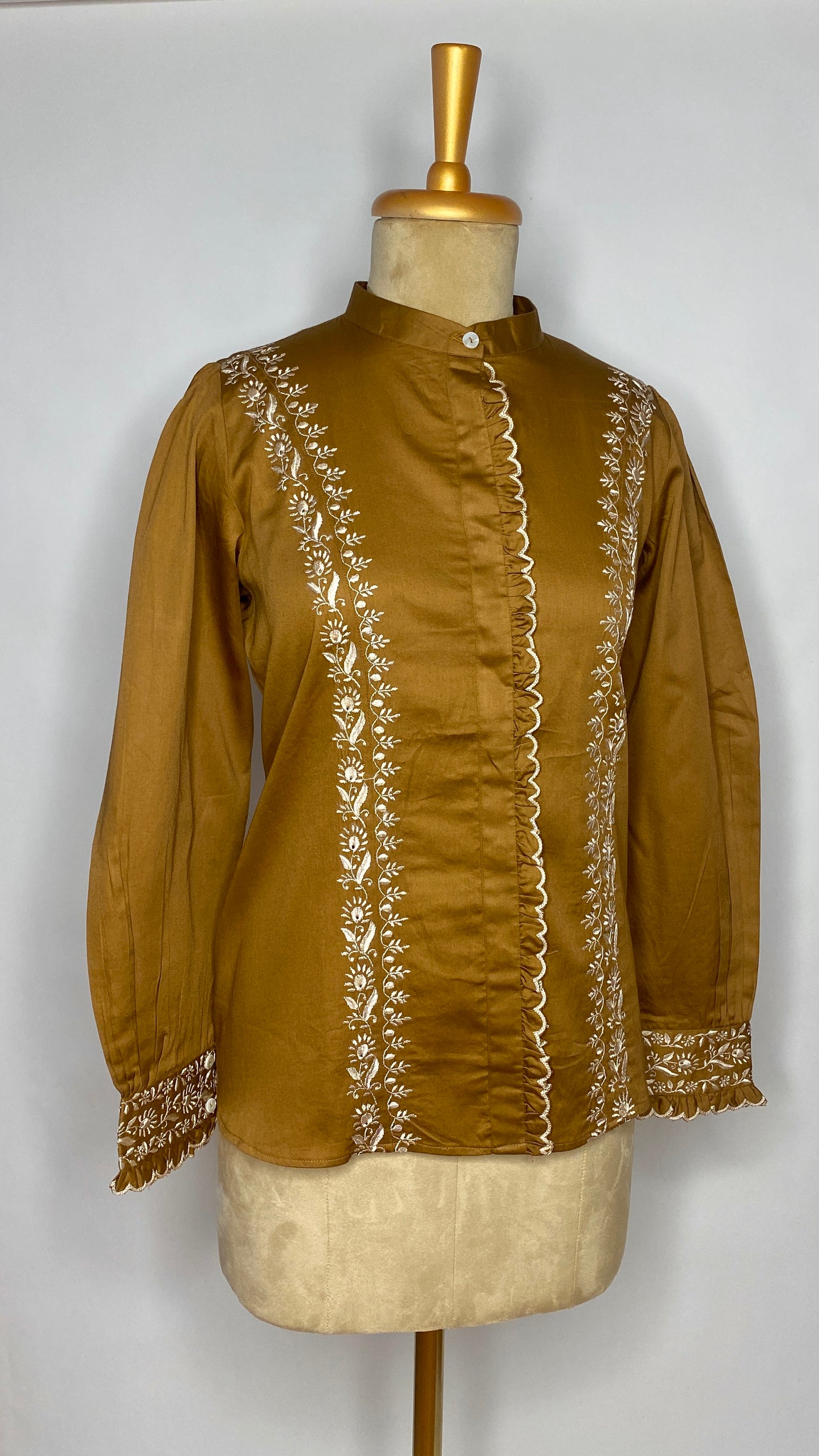 Golden Chikankari Cotton Shirt
