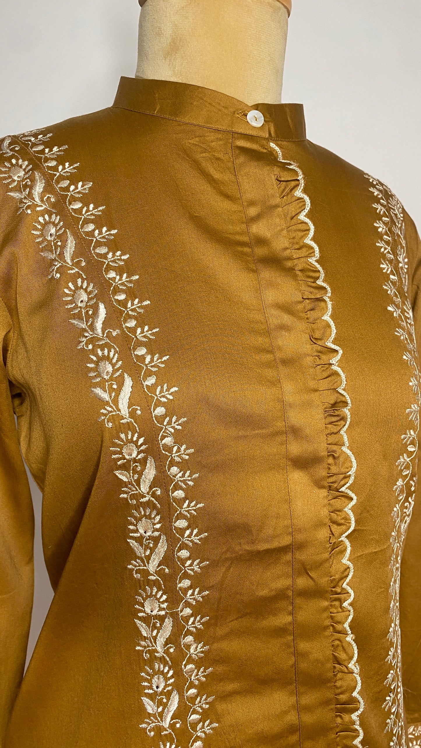 Golden Chikankari Cotton Shirt