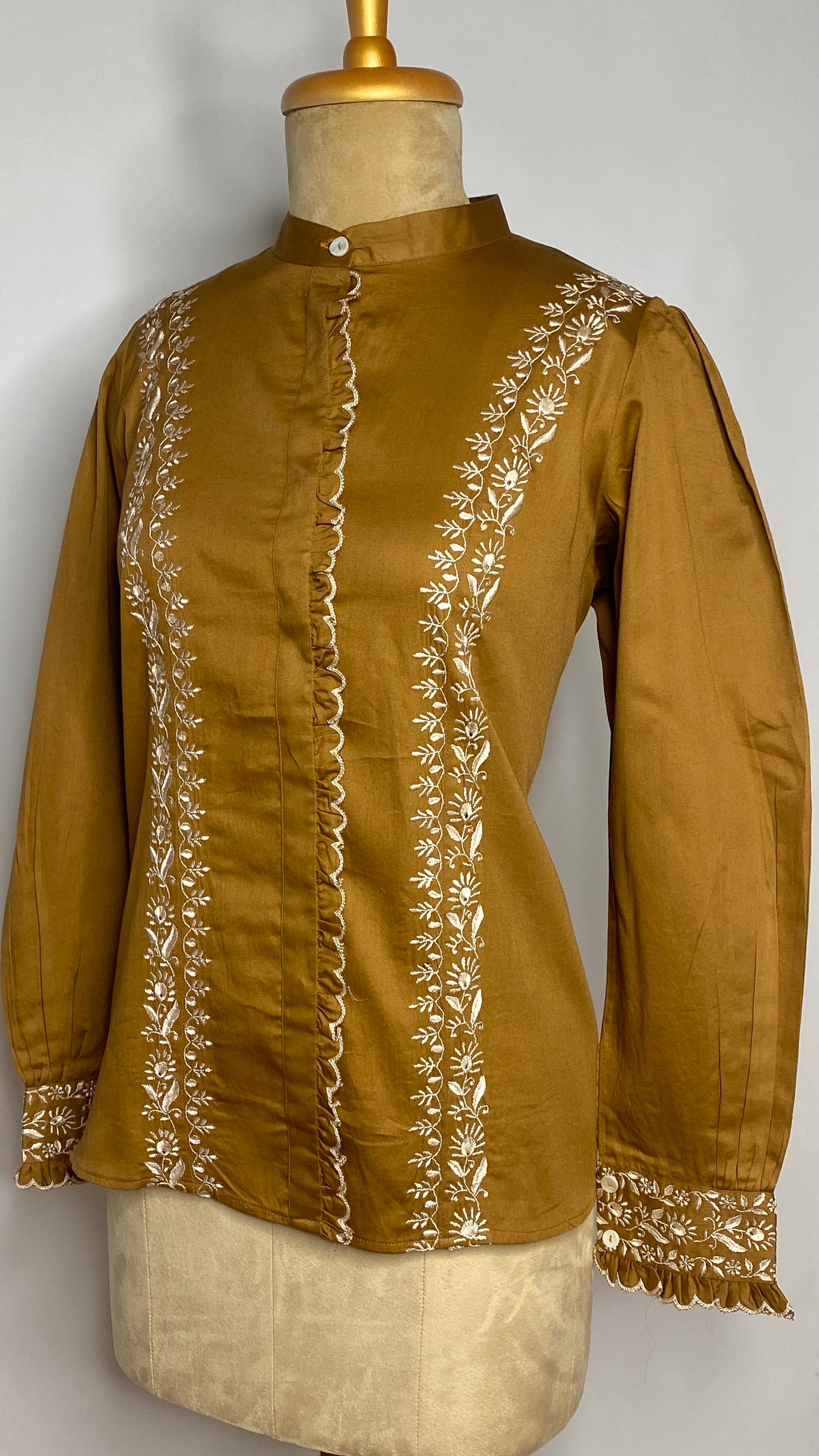 Golden Chikankari Cotton Shirt