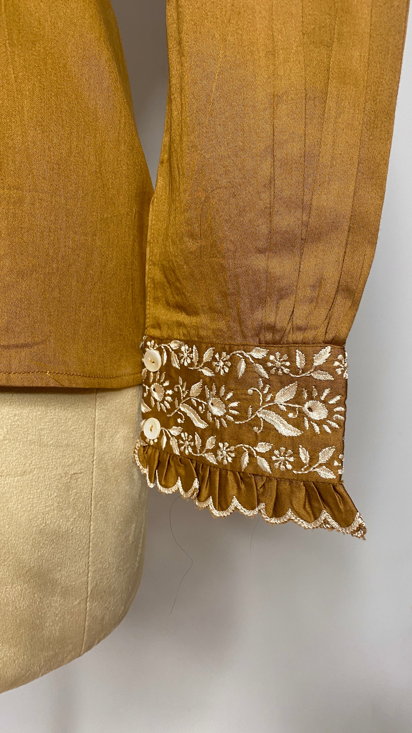 Golden Chikankari Cotton Shirt