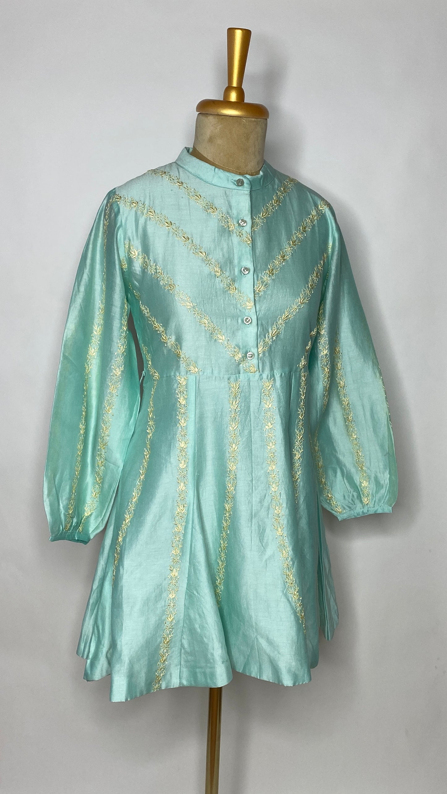 Aqua Blue A-Line Chikankari Short Dress
