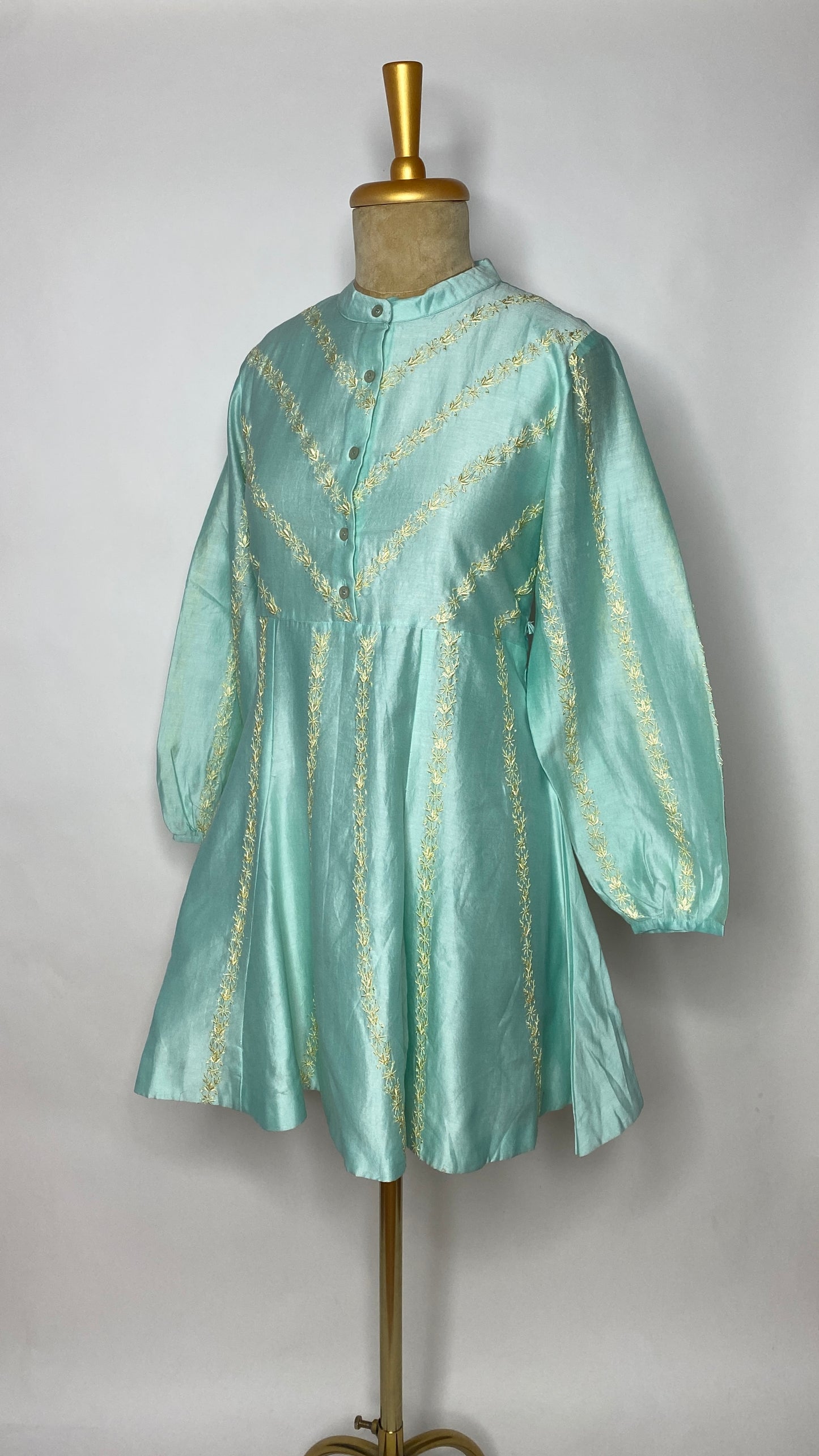Aqua Blue A-Line Chikankari Short Dress