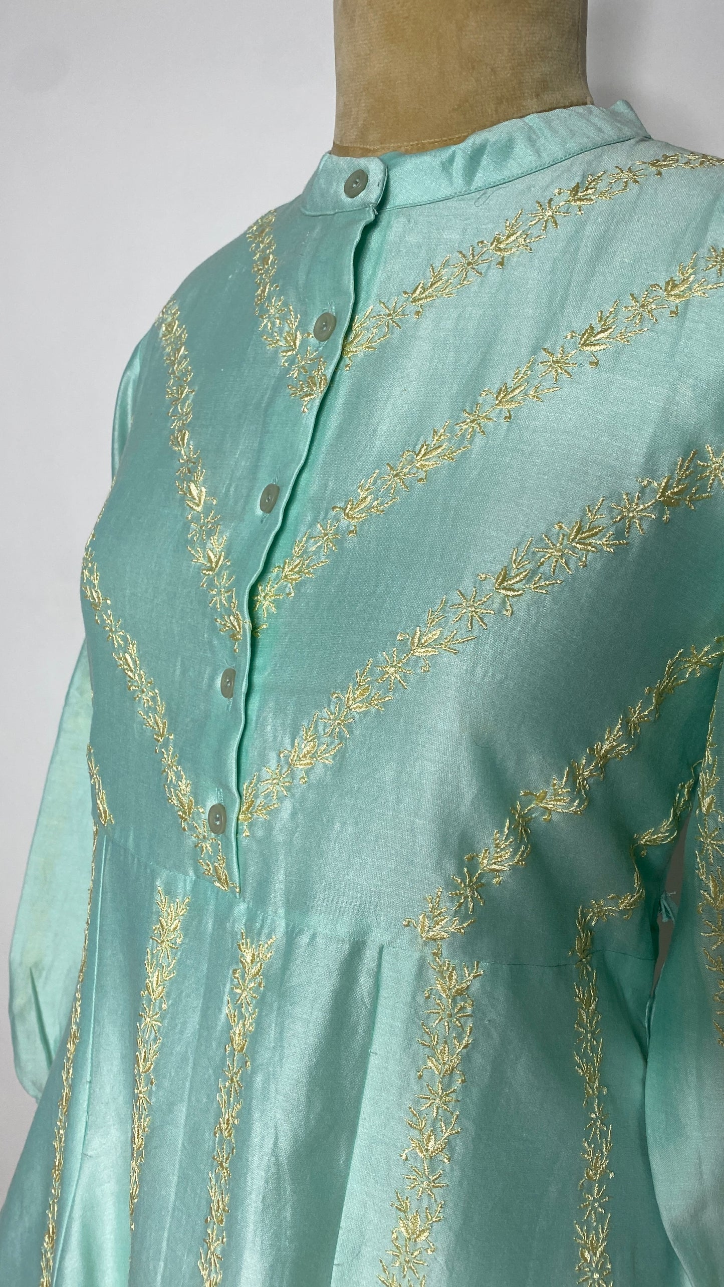 Aqua Blue A-Line Chikankari Short Dress