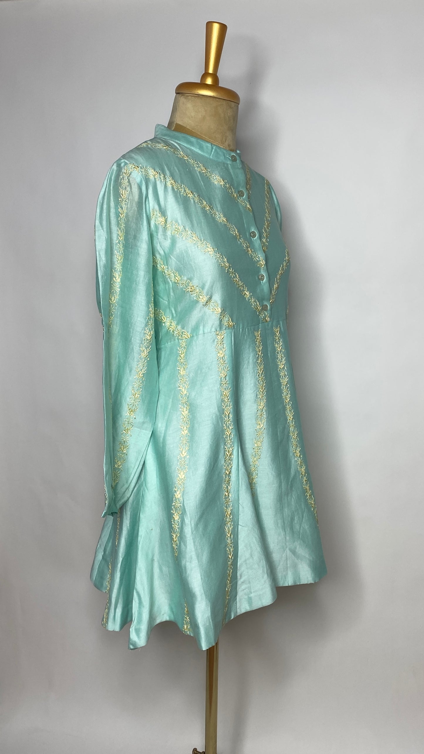 Aqua Blue A-Line Chikankari Short Dress