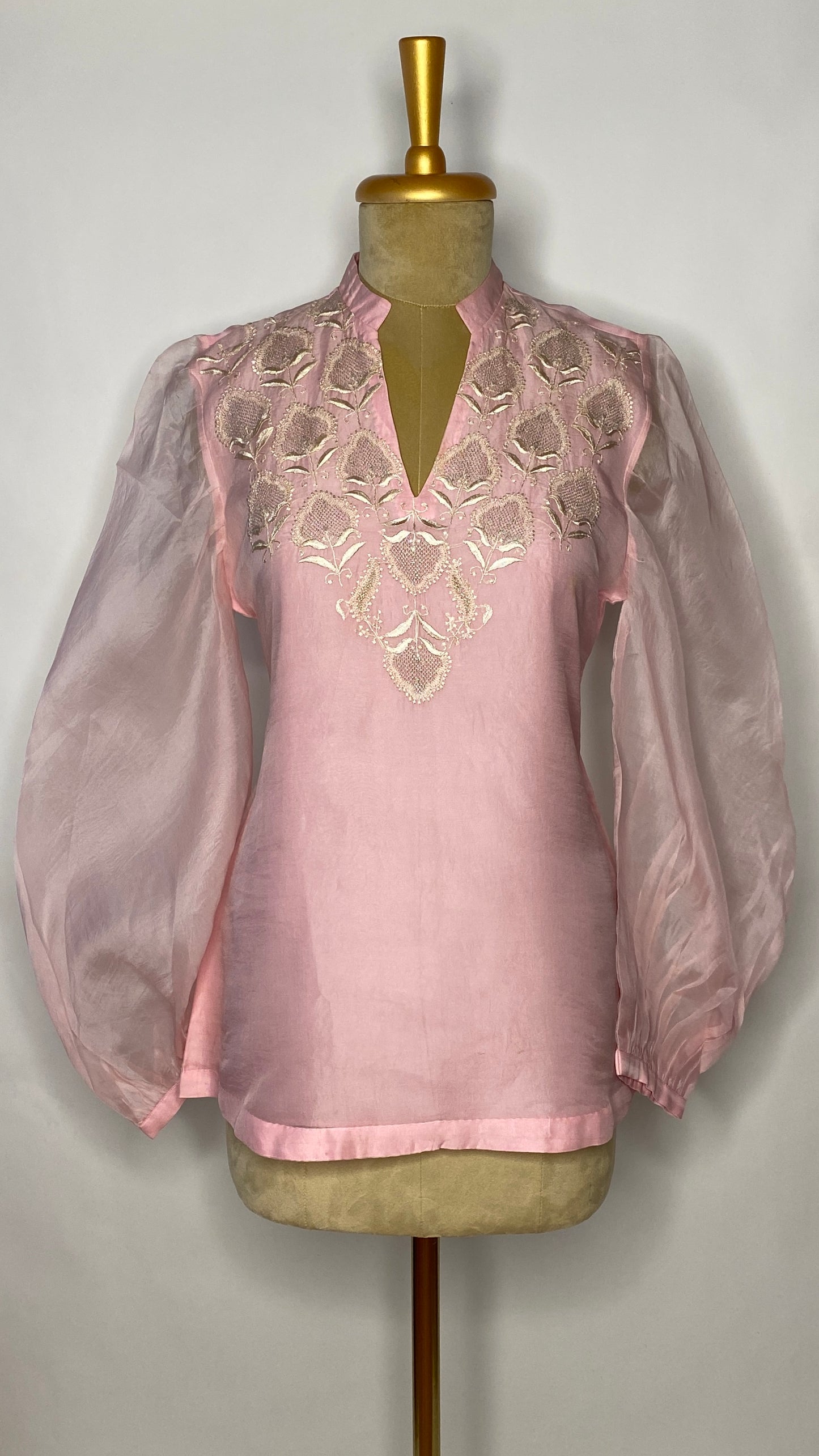 Baby Pink Organza Jaali Chikankari Top