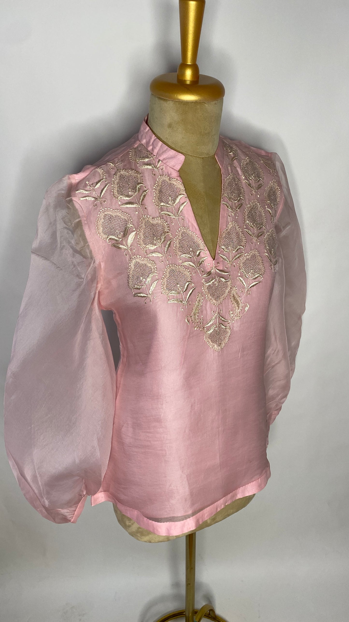 Baby Pink Organza Jaali Chikankari Top