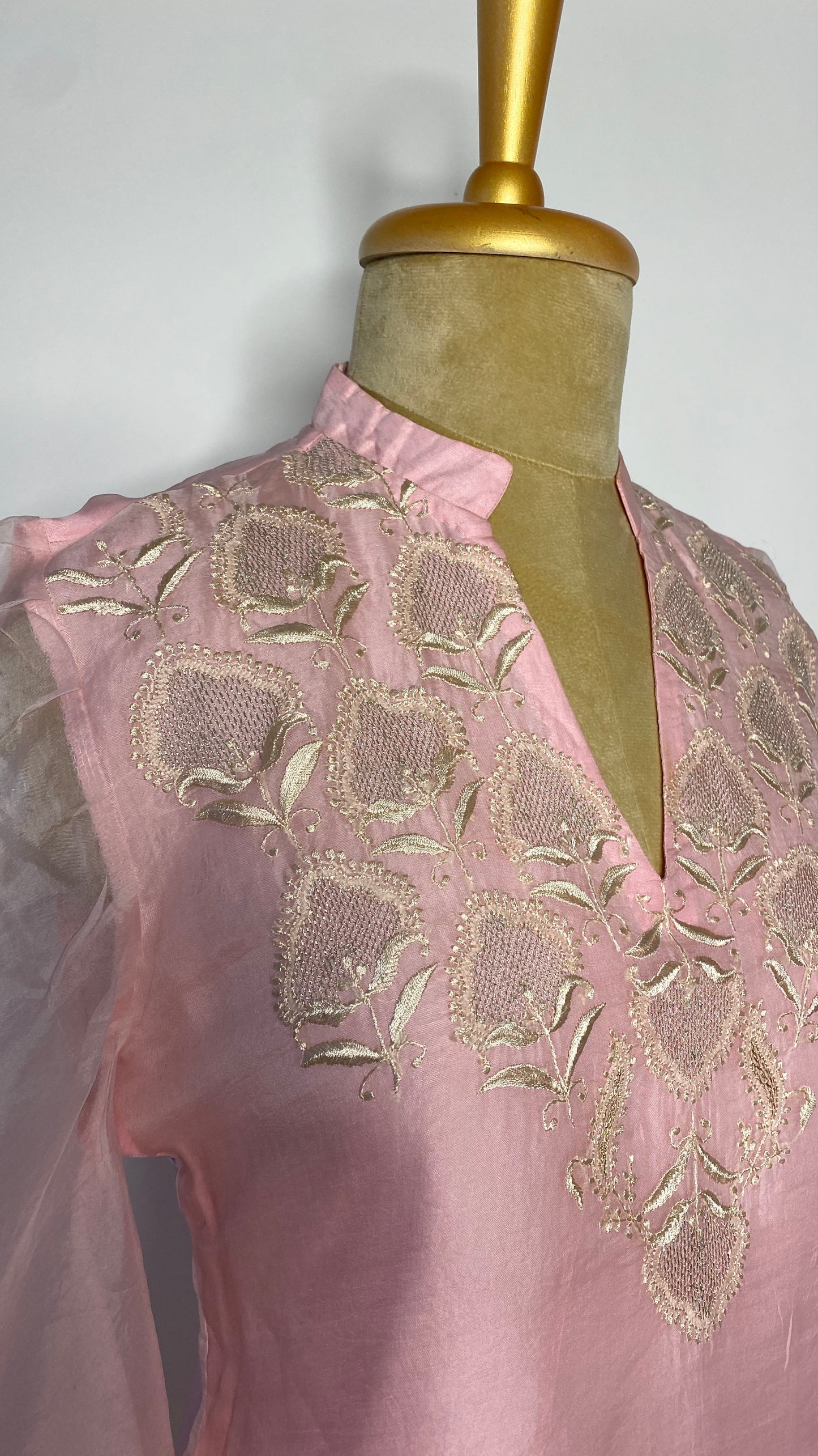 Baby Pink Organza Jaali Chikankari Top