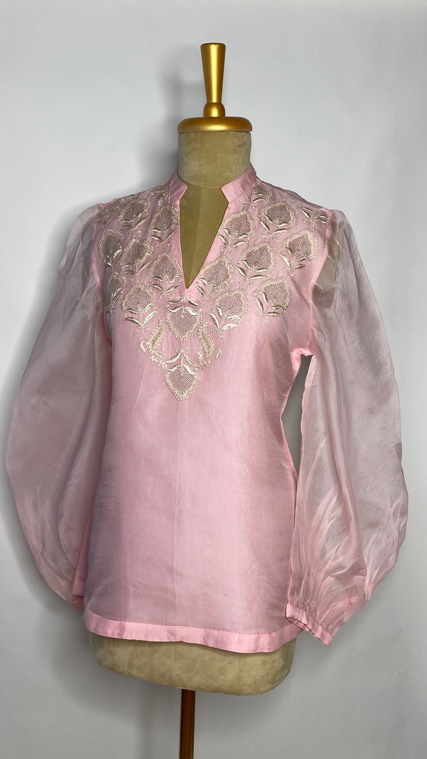 Baby Pink Organza Jaali Chikankari Top