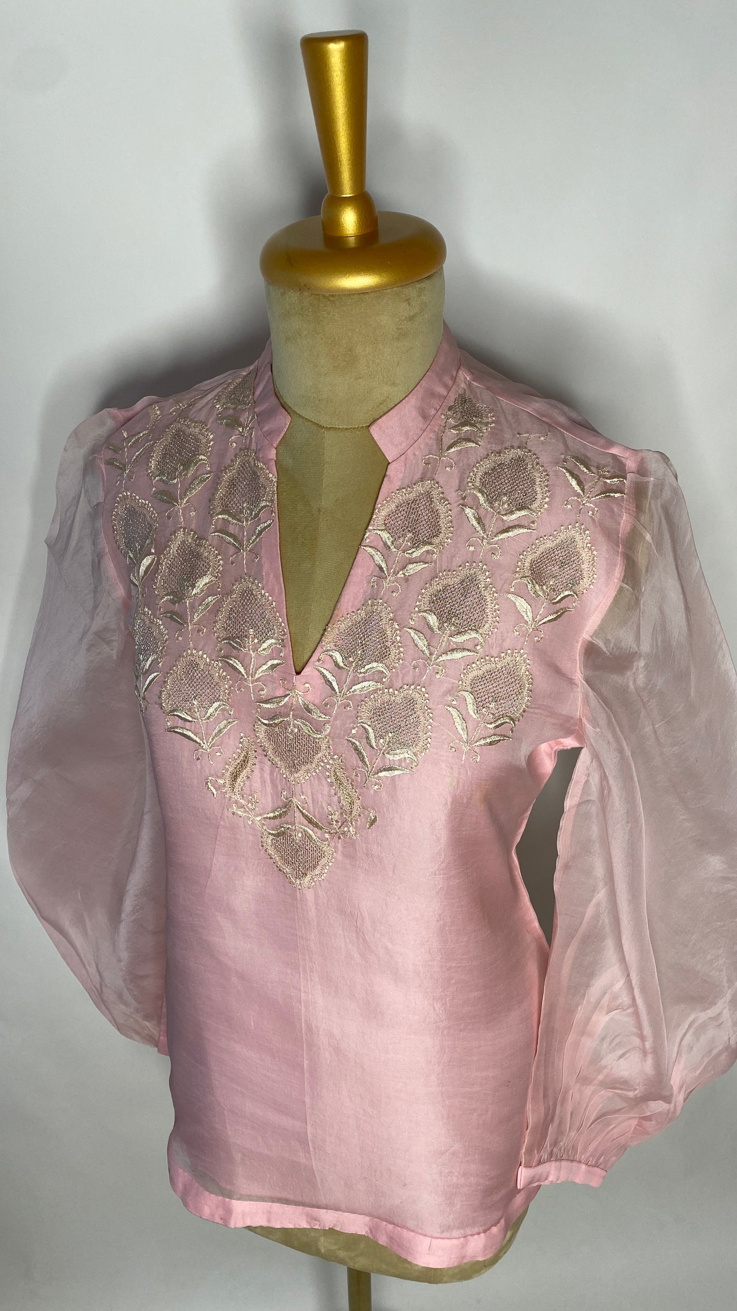 Baby Pink Organza Jaali Chikankari Top