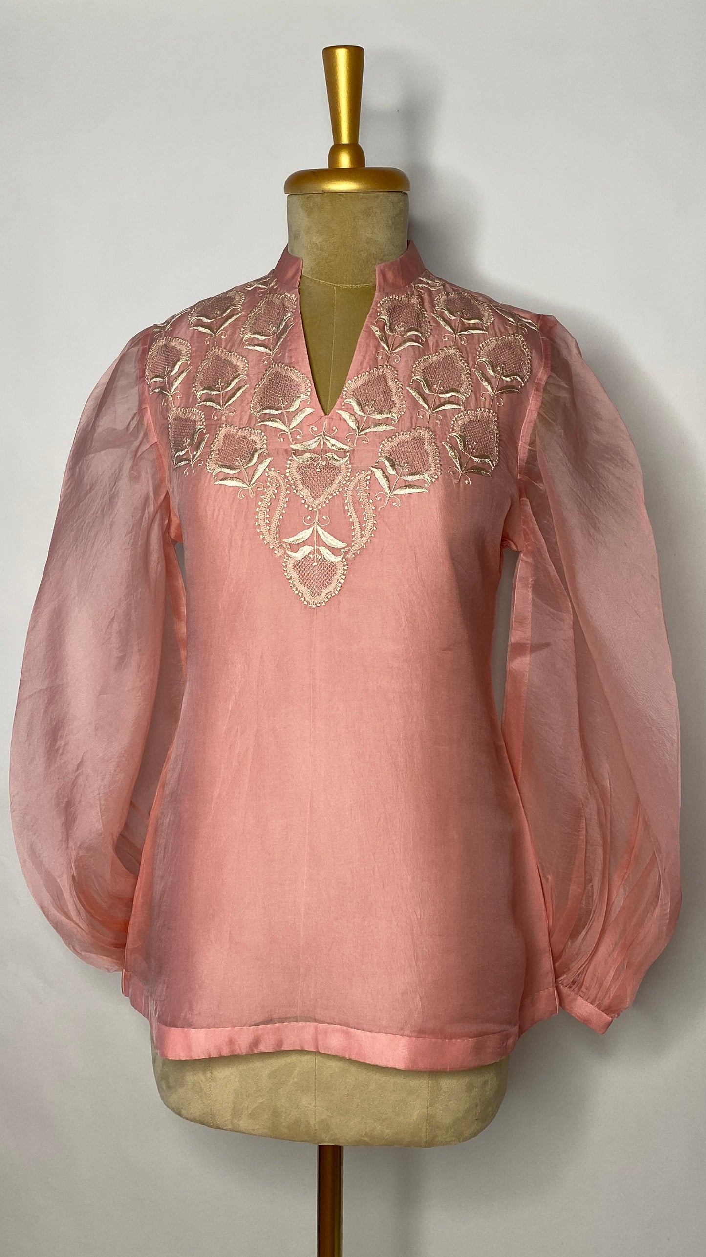 Coral Pink Organza Jaali Chikankari Top