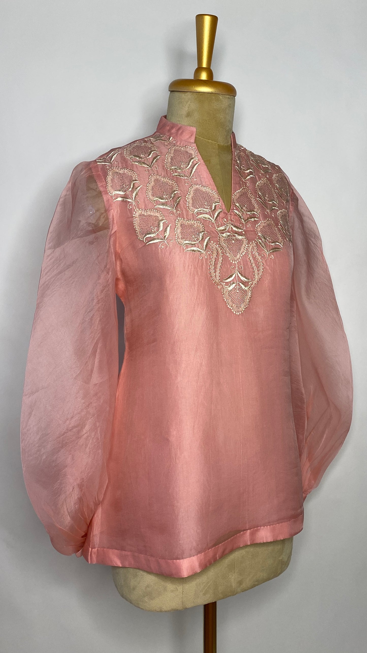 Coral Pink Organza Jaali Chikankari Top