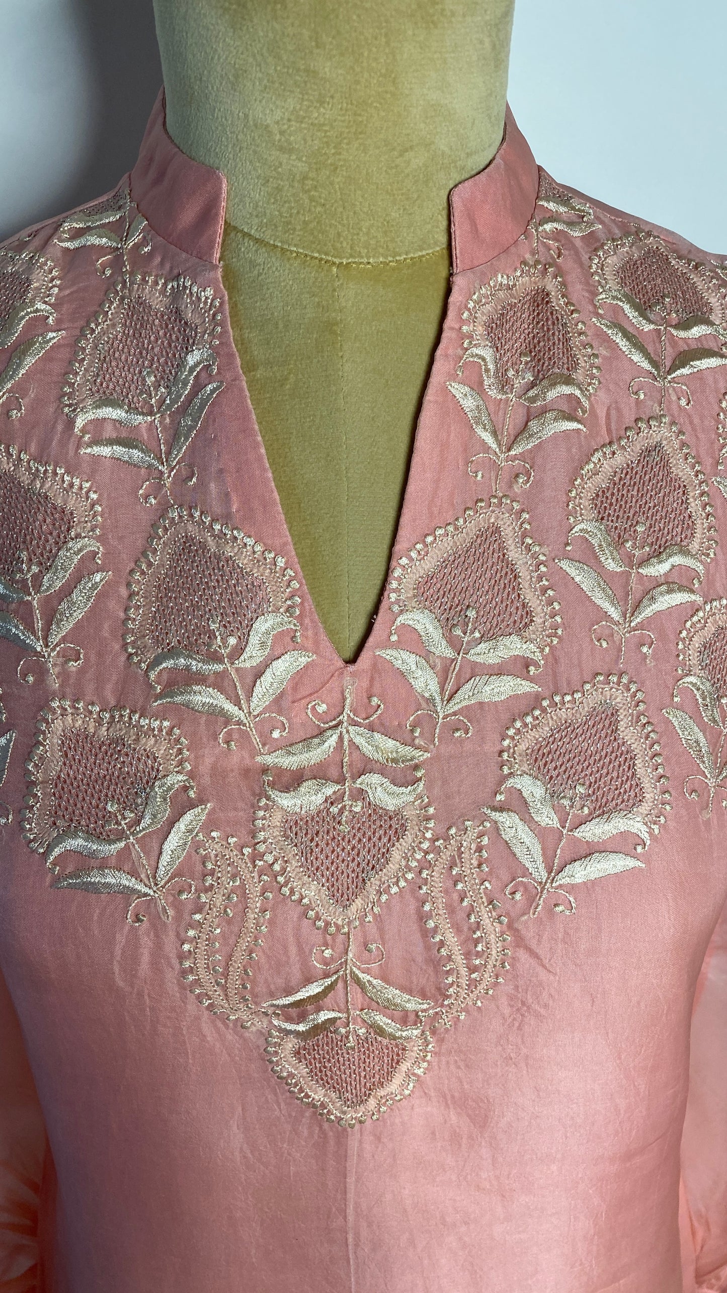 Coral Pink Organza Jaali Chikankari Top