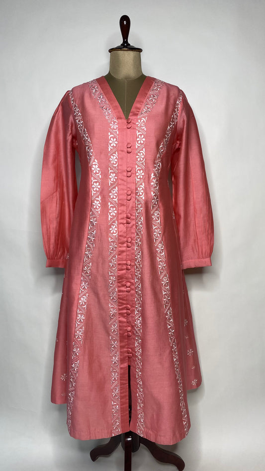 Cherry Pink Panelled Chanderi Long Dress