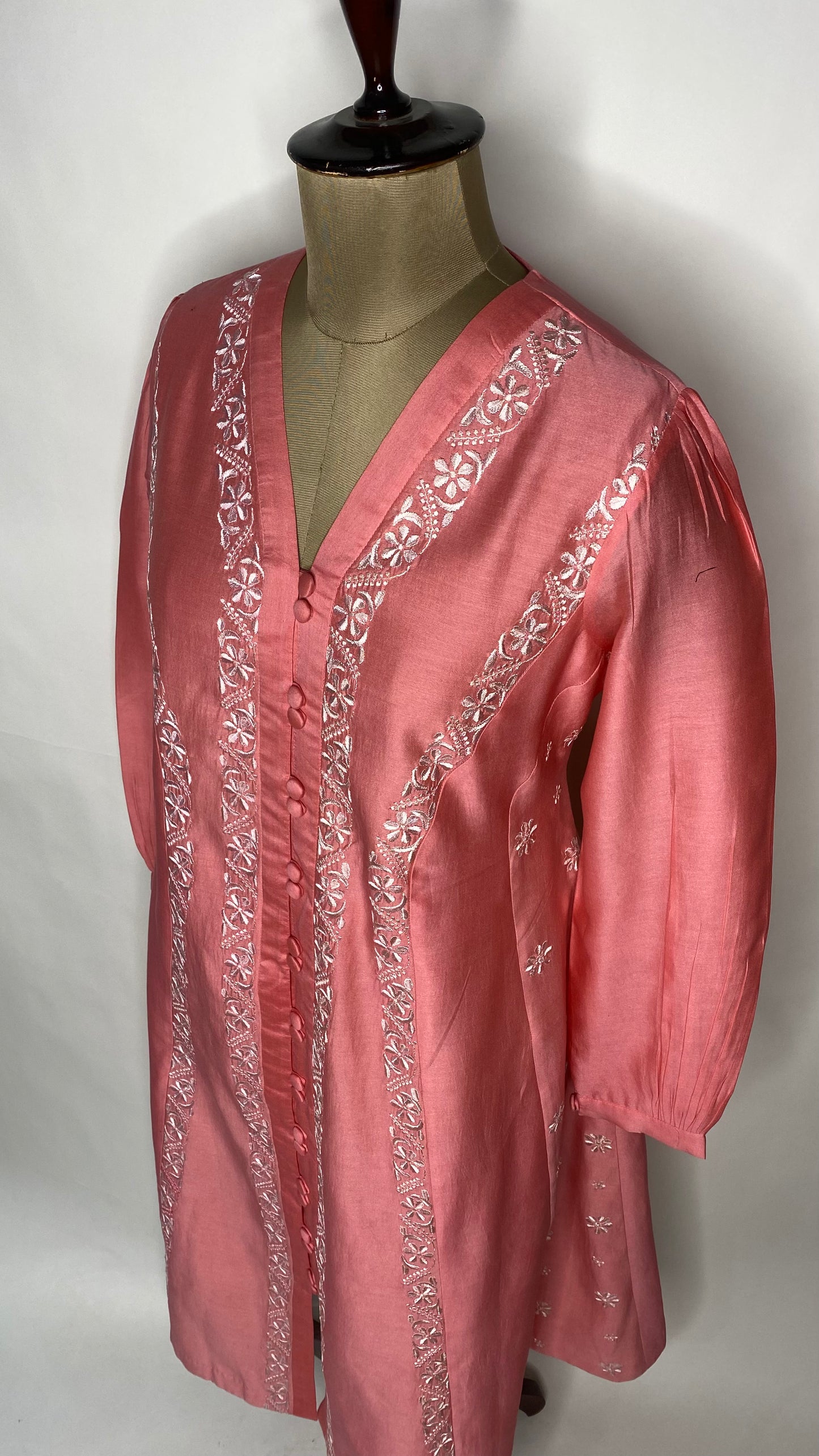 Cherry Pink Panelled Chanderi Long Dress